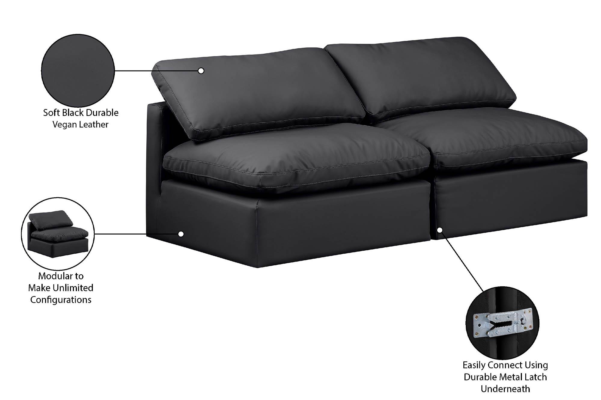 

    
Black Vegan Leather Modular Sofa INDULGE 146Black-S2 Meridian Modern
