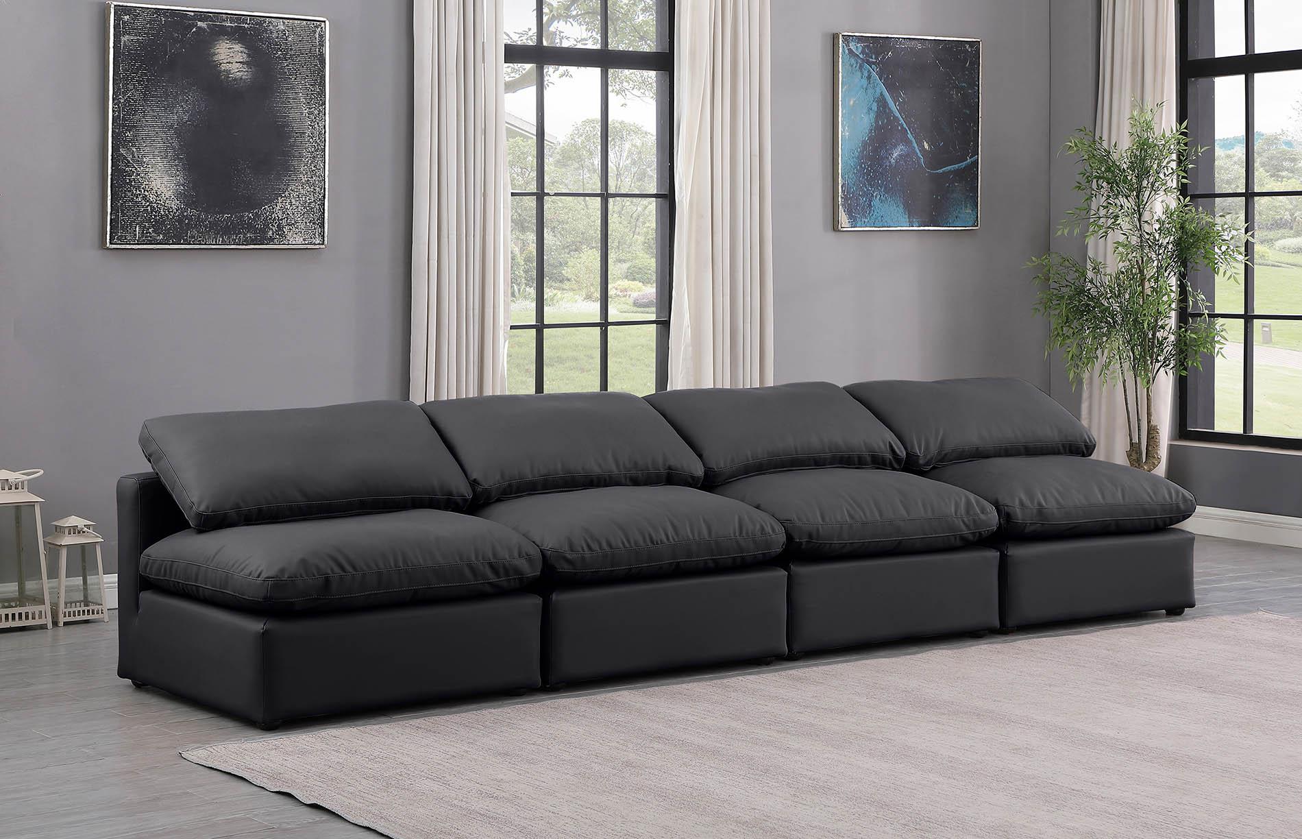 

    
Black Vegan Leather Modular Sofa INDULGE 146Black-S4 Meridian Modern

