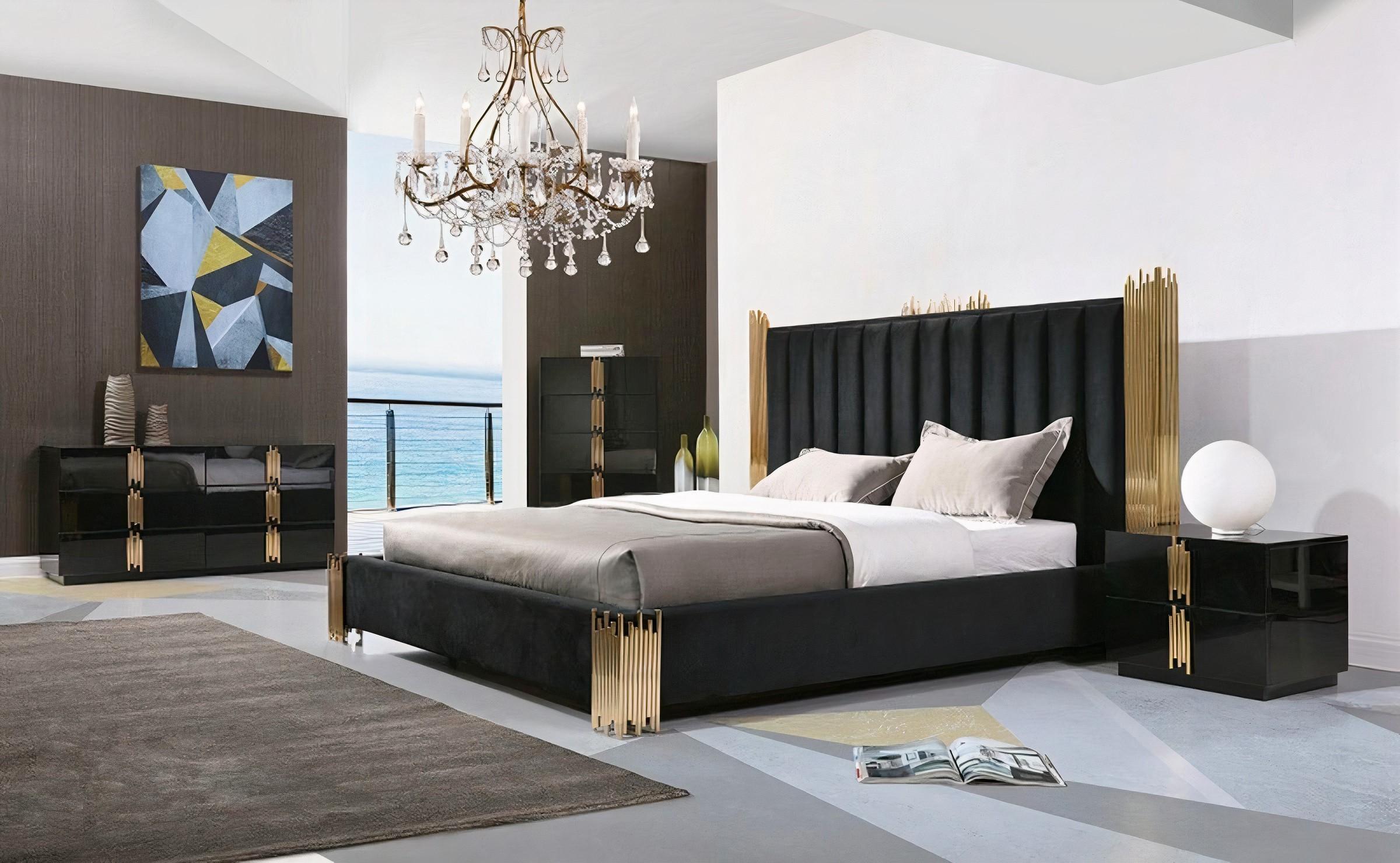 

    
Black Velour & Gold Accents King Platform Bedroom Set 5Pcs by VIG Modrest Token
