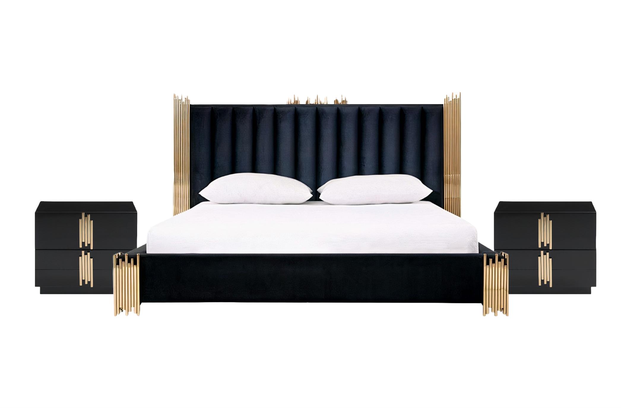 Contemporary, Modern Platform Bedroom Set Token VGVCBD815-BLK-BED-2NS-SET in Black Velour