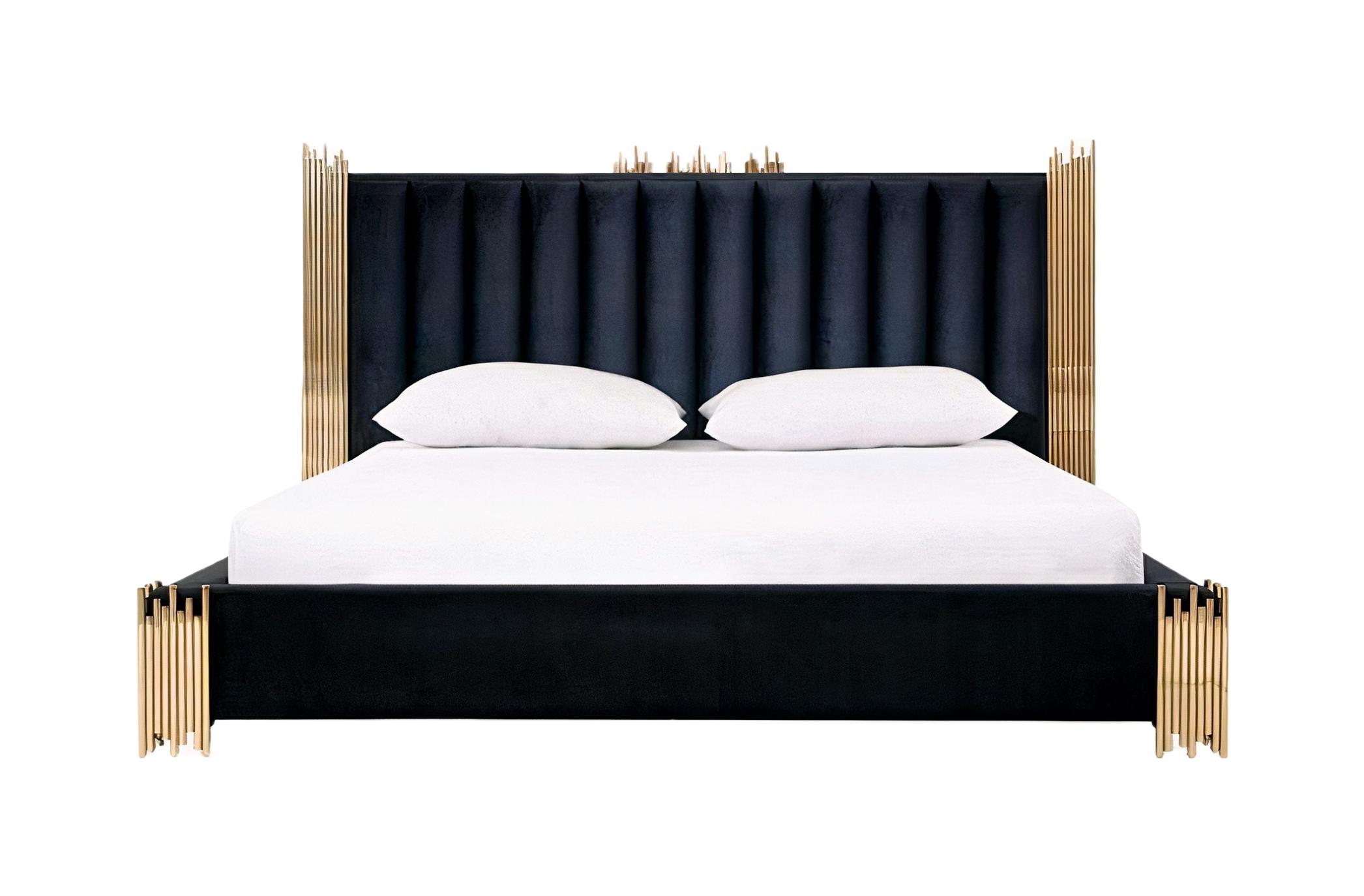 

    
Black Velour & Gold Accents Queen Platform Bedroom Set 3Pcs by VIG Modrest Token
