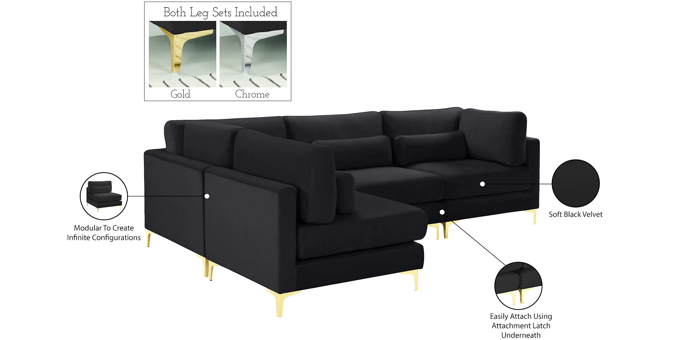 

    
 Order  Black Velvet 605Black-Sec4B Modular Sectional Sofa JULIA Meridian Contemporary

