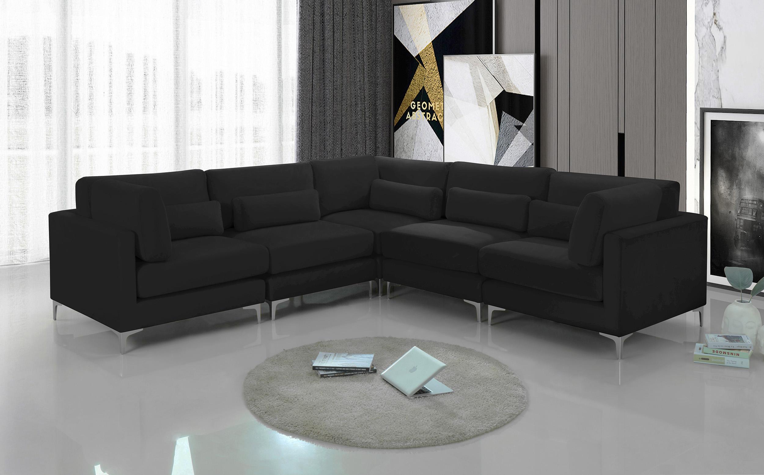 

    
Black Velvet Modular Sectional Sofa JULIA 605Black-Sec5C Meridian Contemporary
