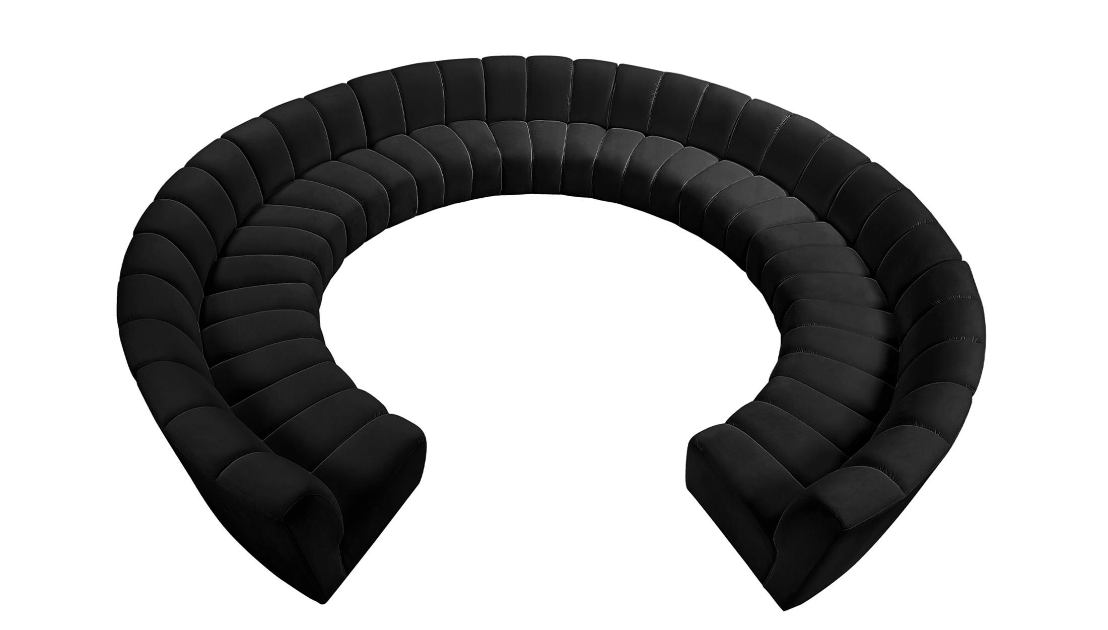 

    
Black Velvet Modular Sectional Sofa INFINITY 638Black-11PC Meridian Modern
