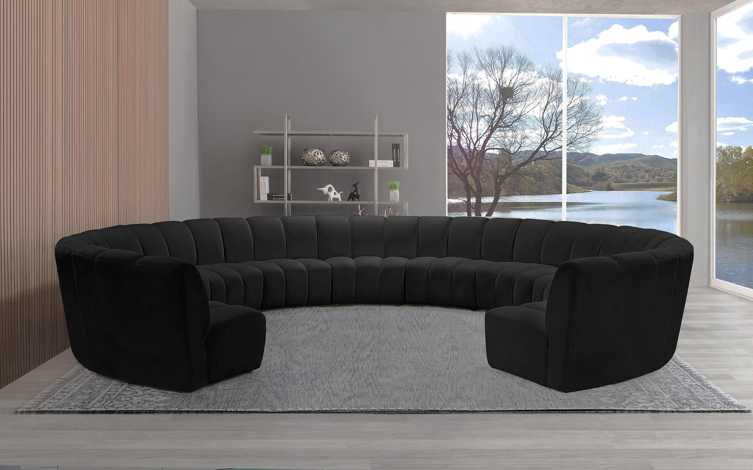 

    
Black Velvet Modular Sectional Sofa INFINITY 638Black-11PC Meridian Modern

