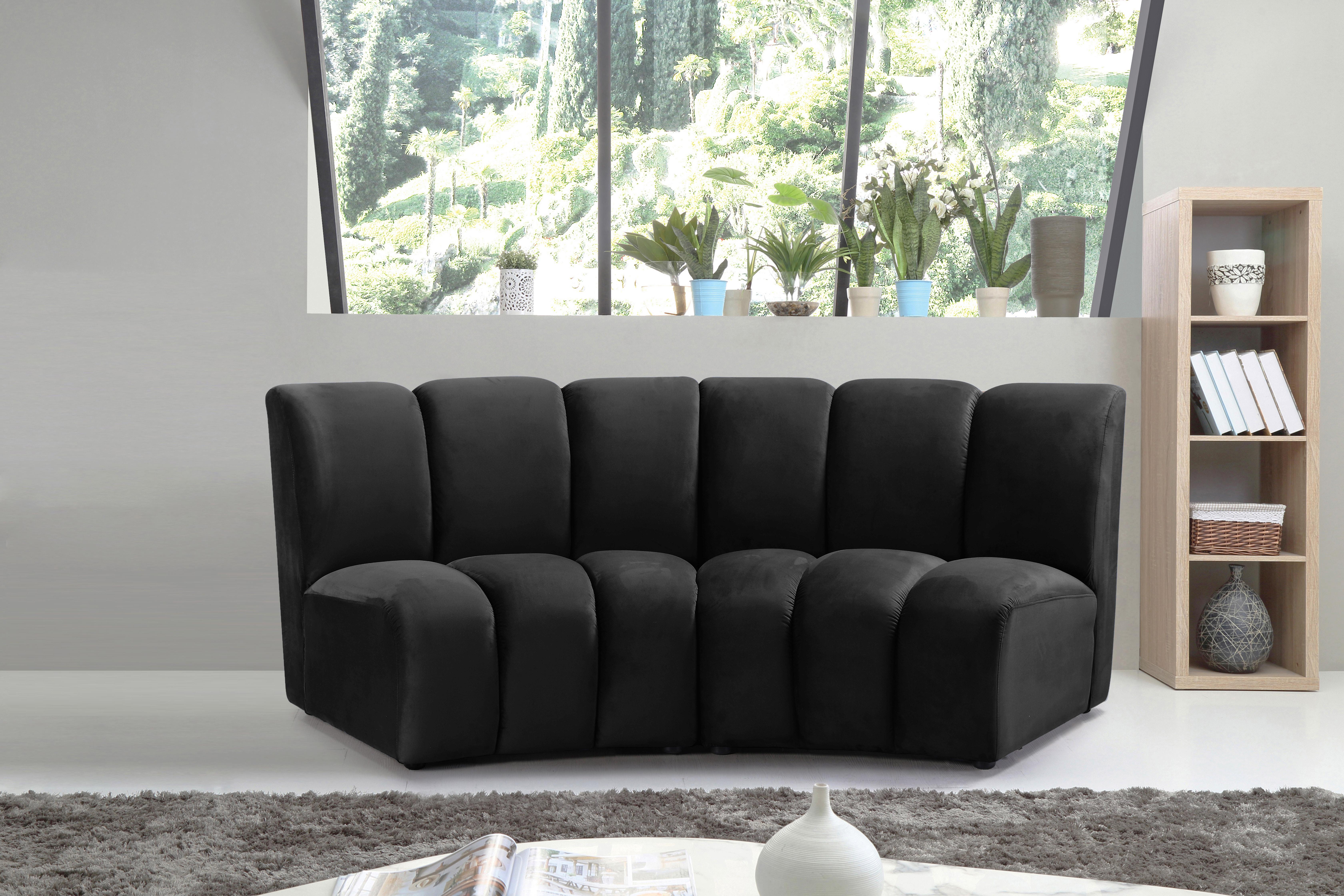 

    
Black Velvet Modular Sectional Sofa INFINITY 638Black-2PC Meridian Modern
