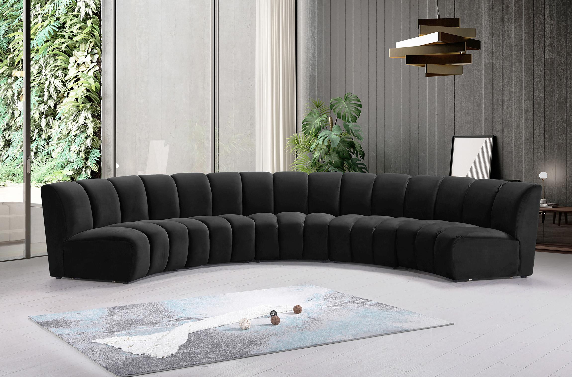 

    
Black Velvet Modular Sectional Sofa INFINITY 638Black-5PC Meridian Modern
