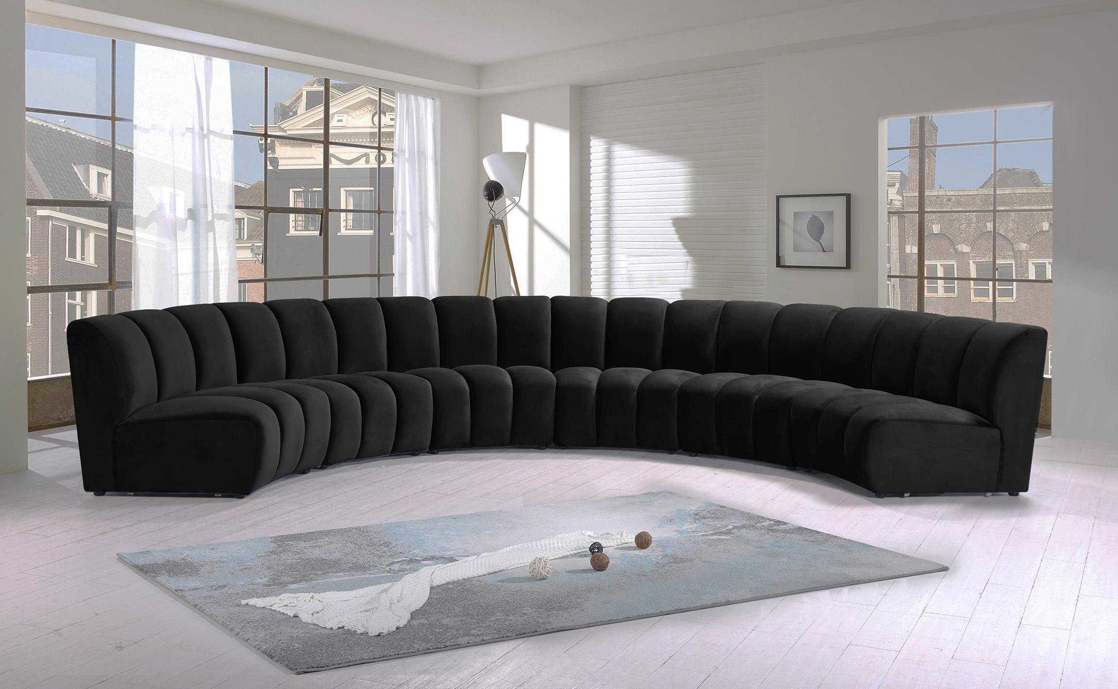 

    
Black Velvet Modular Sectional Sofa INFINITY 638Black-6PC Meridian Modern
