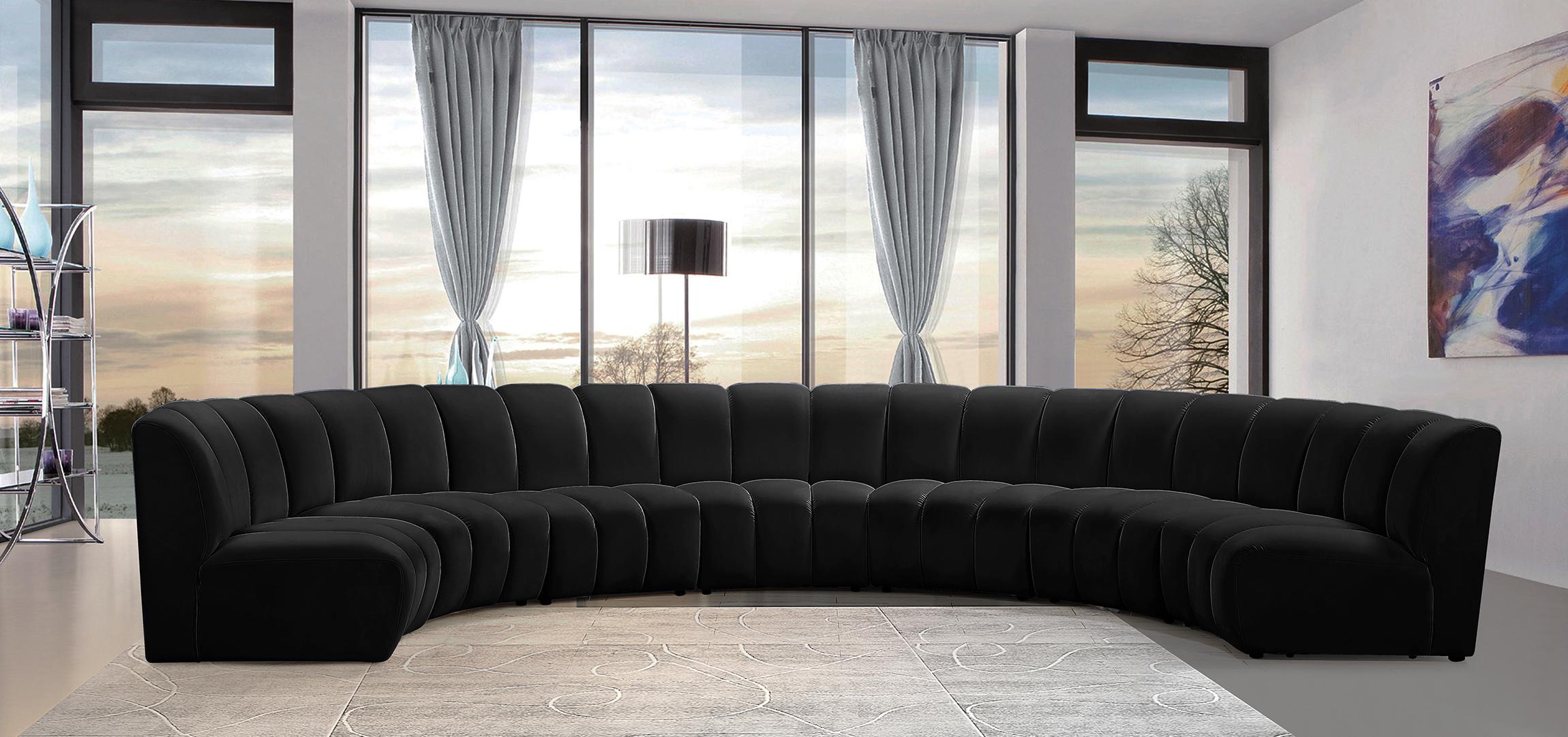 

    
Black Velvet Modular Sectional Sofa INFINITY 638Black-7PC Meridian Modern
