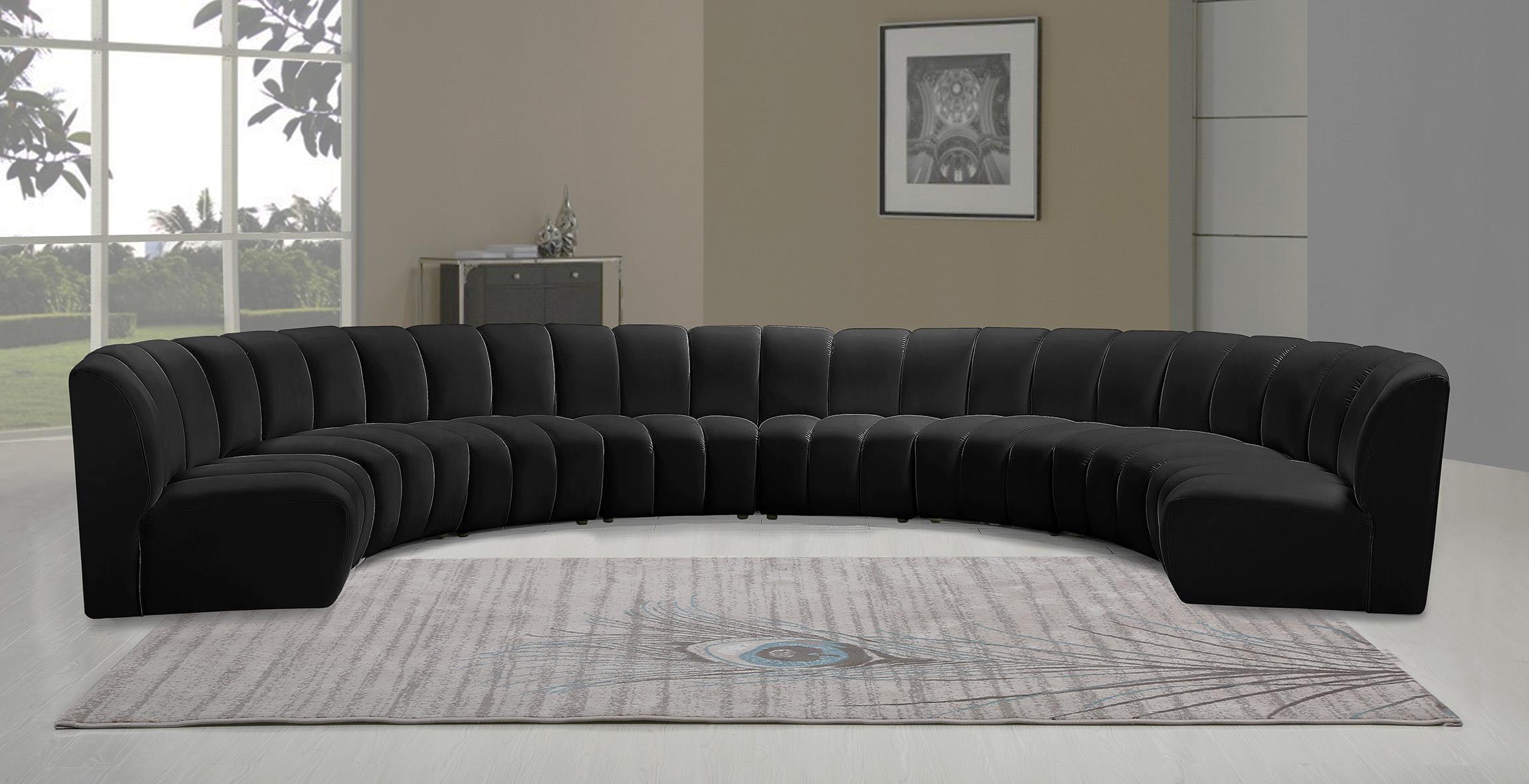 

    
Black Velvet Modular Sectional Sofa INFINITY 638Black-8PC Meridian Modern
