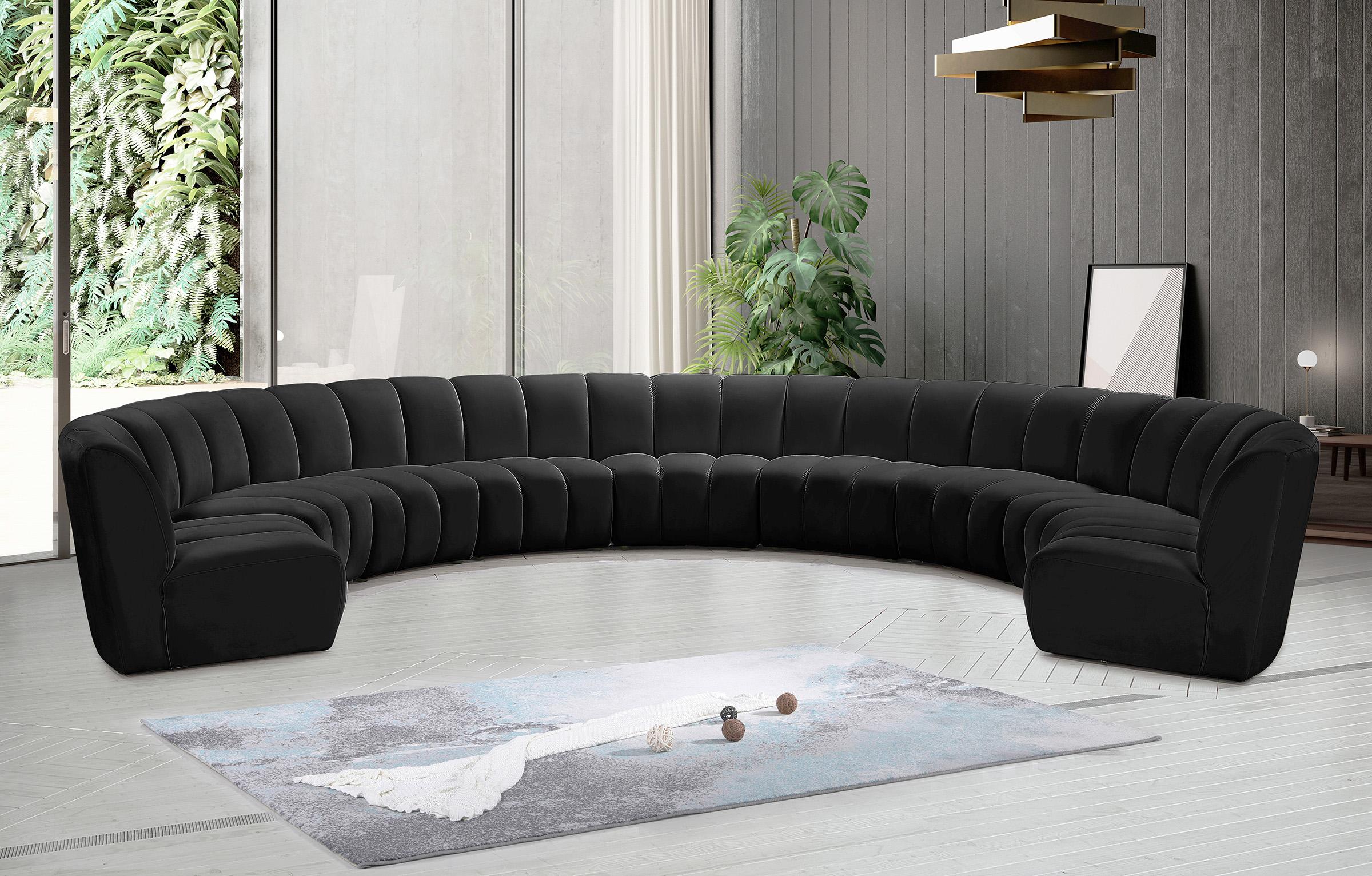 

    
Black Velvet Modular Sectional Sofa INFINITY 638Black-9PC Meridian Modern
