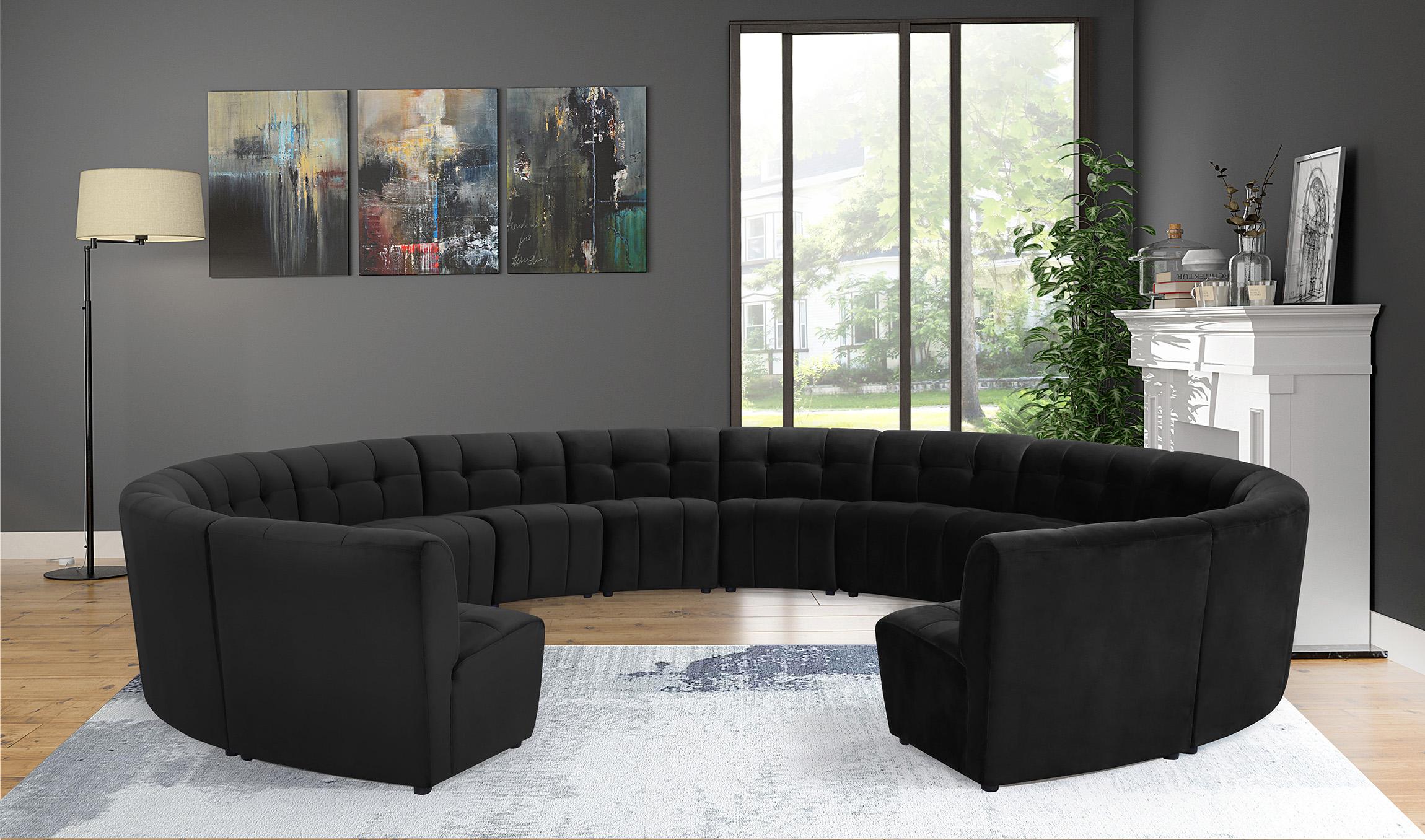 

    
Black Velvet Modular Sectional Sofa LIMITLESS 645Black-14PC Meridian Modern
