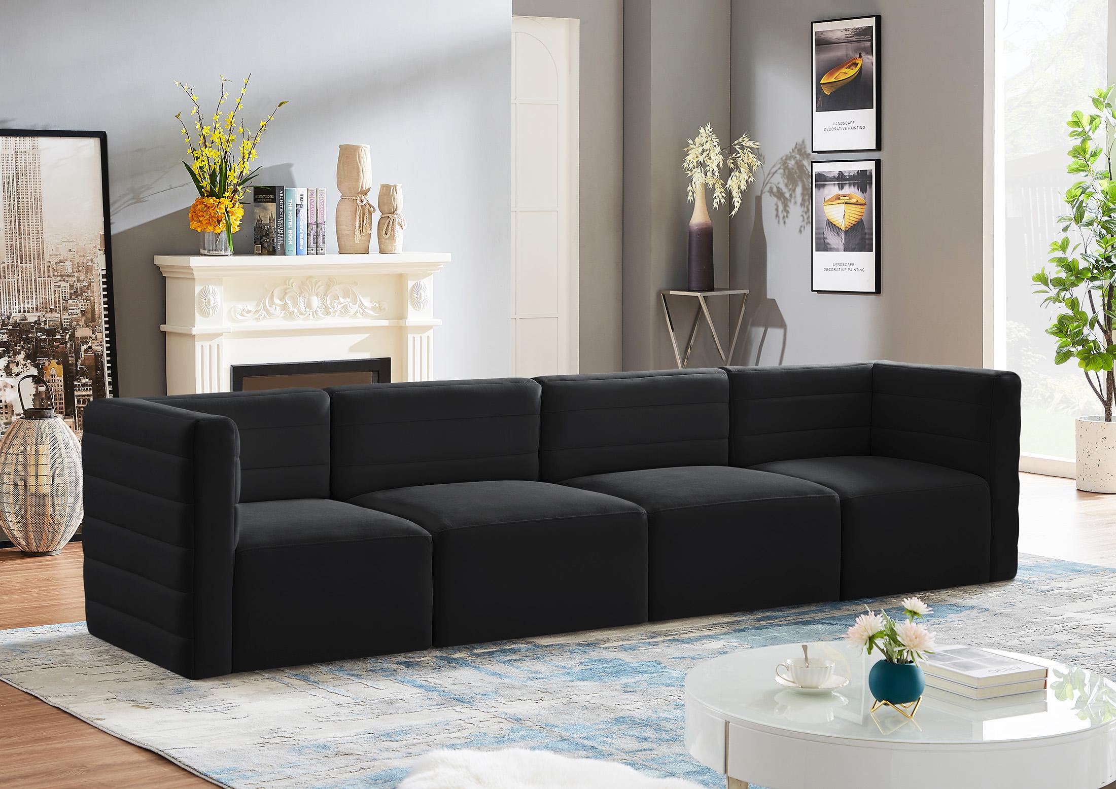 

    
Black Velvet Modular Comfort Sofa Quincy 677Black-S126 Meridian Contemporary
