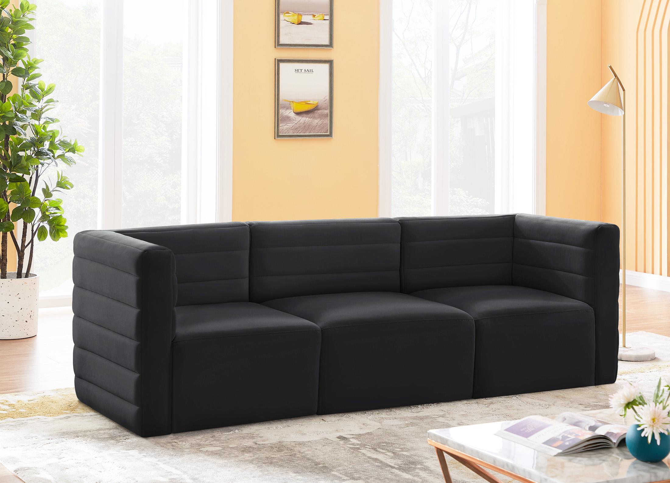 

    
Black Velvet Modular Comfort Sofa Quincy 677Black-S95 Meridian Contemporary
