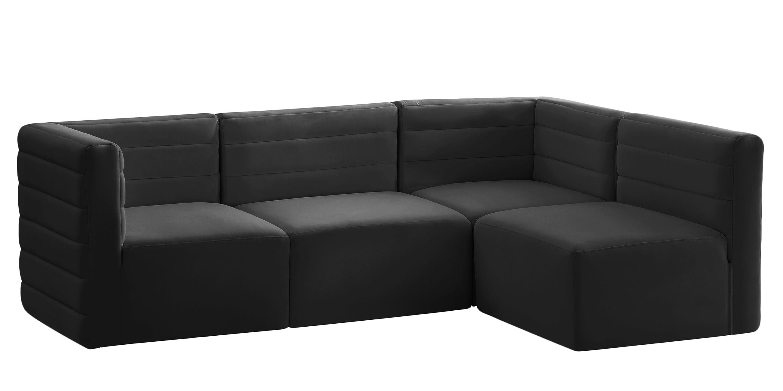 Contemporary, Modern Modular Sectional Sofa Quincy 677Black-Sec4A 677Black-Sec4A in Black Velvet