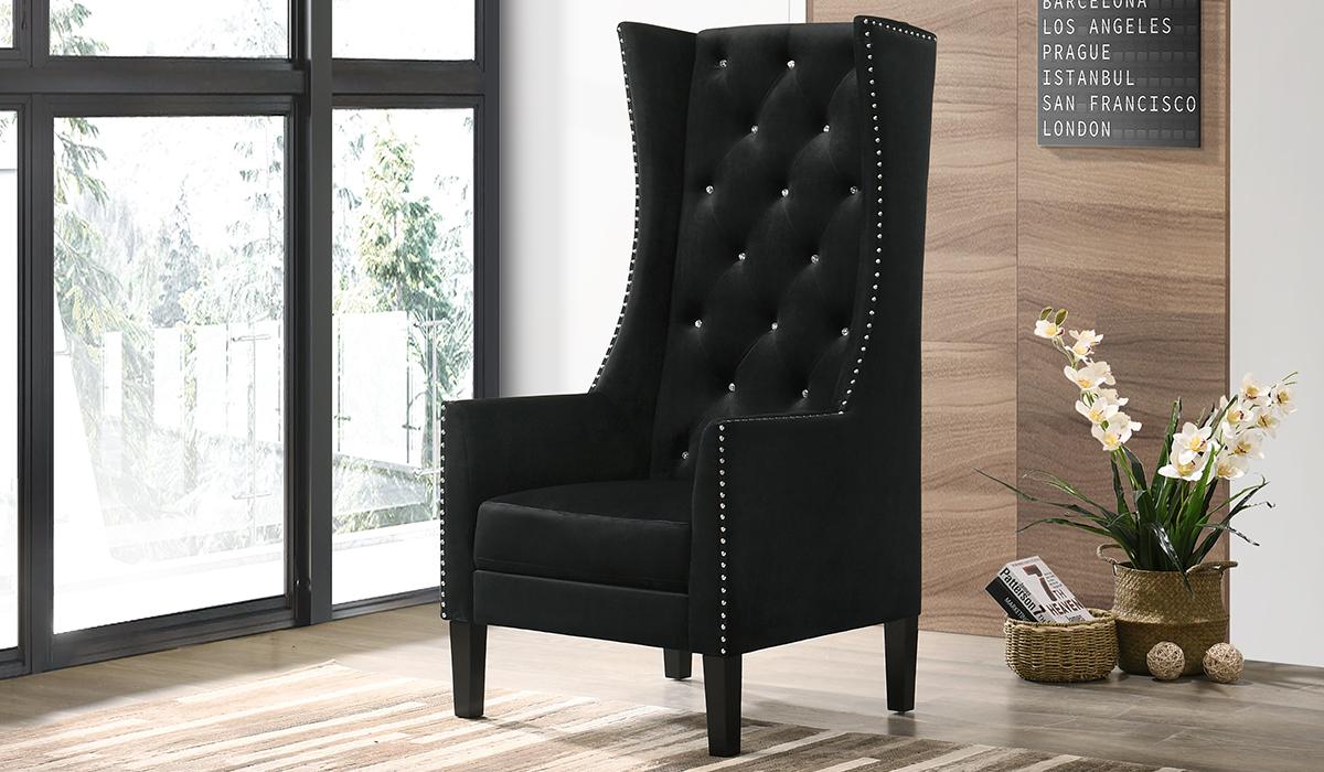 Transitional Arm Chairs Hollywood 3037BLKHOL in Black Velvet