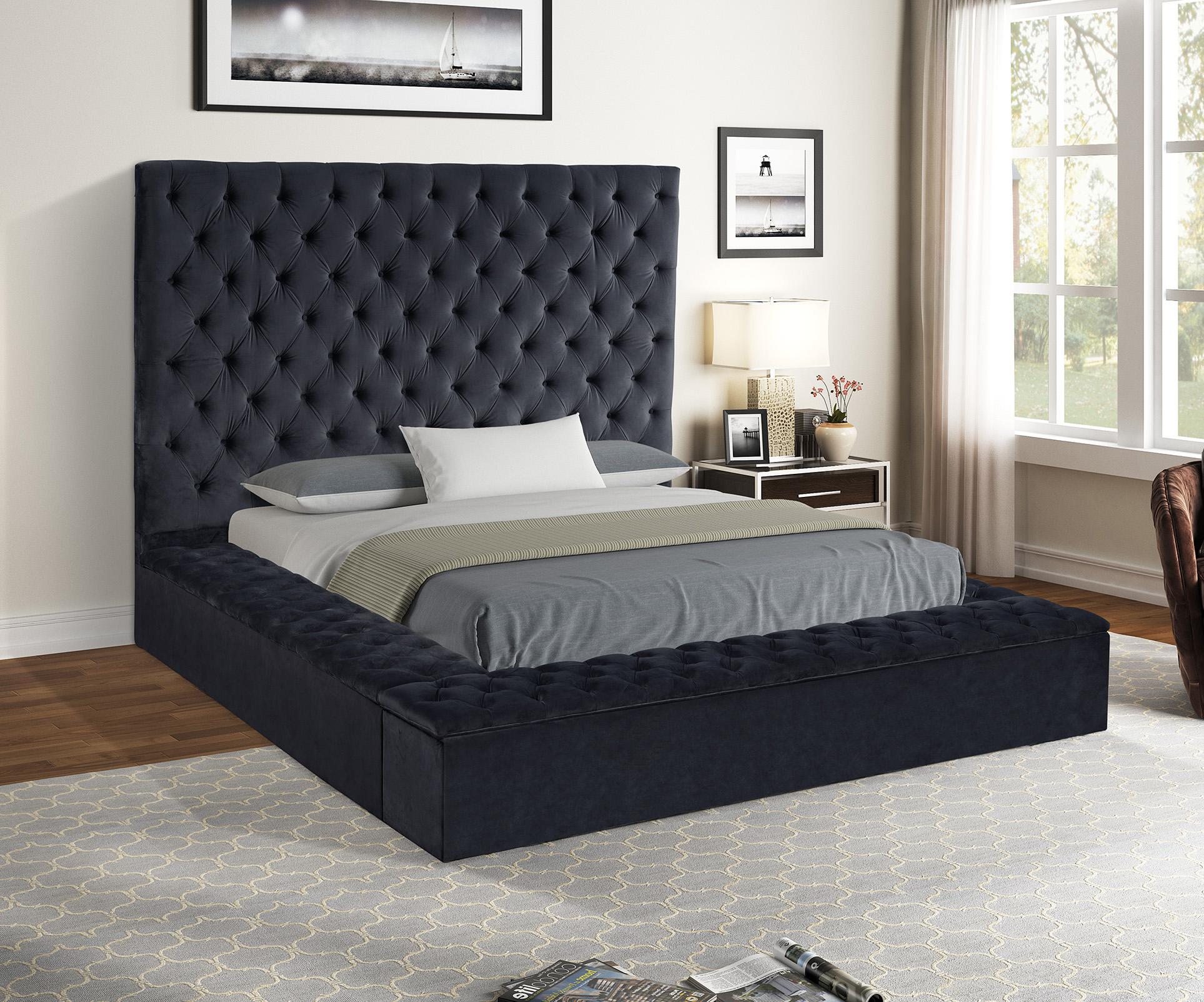 

    
Black Velvet Button Tufted King Storage Bed Set 4Pcs NORA Galaxy Home Modern

