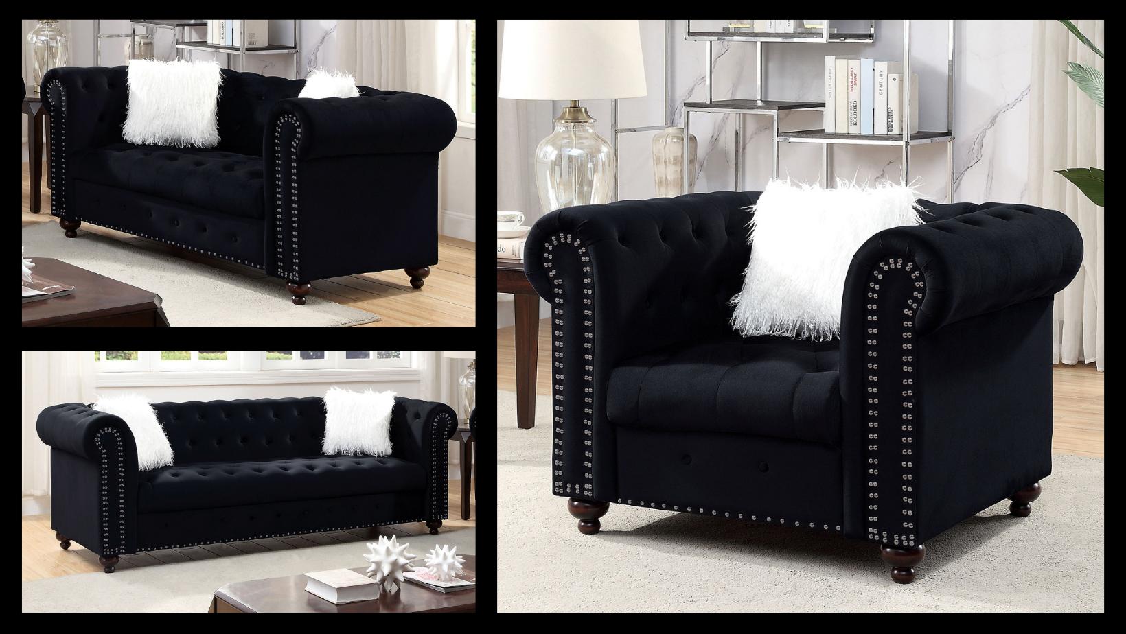 

    
Glam Black Velvet-Like Fabric Living Room Set 3pcs Furniture of America Giacomo
