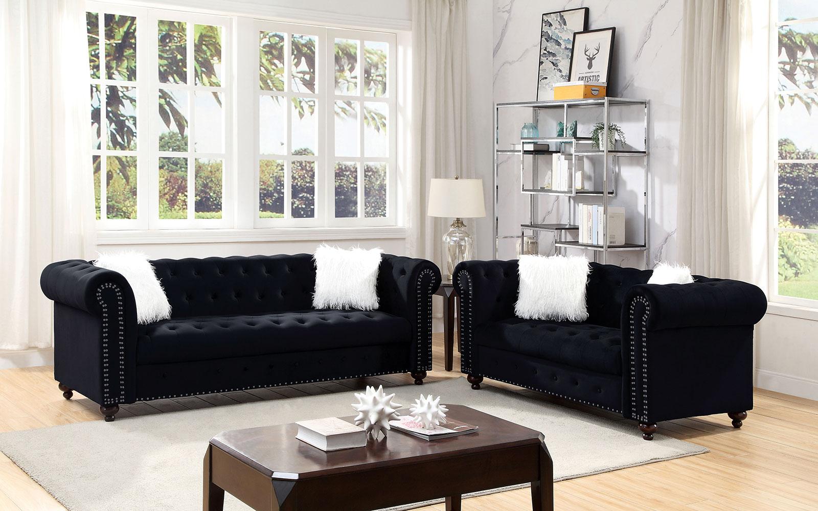 

    
Glam Black Velvet-Like Fabric Sofa Furniture of America CM6240BK-SF Giacomo
