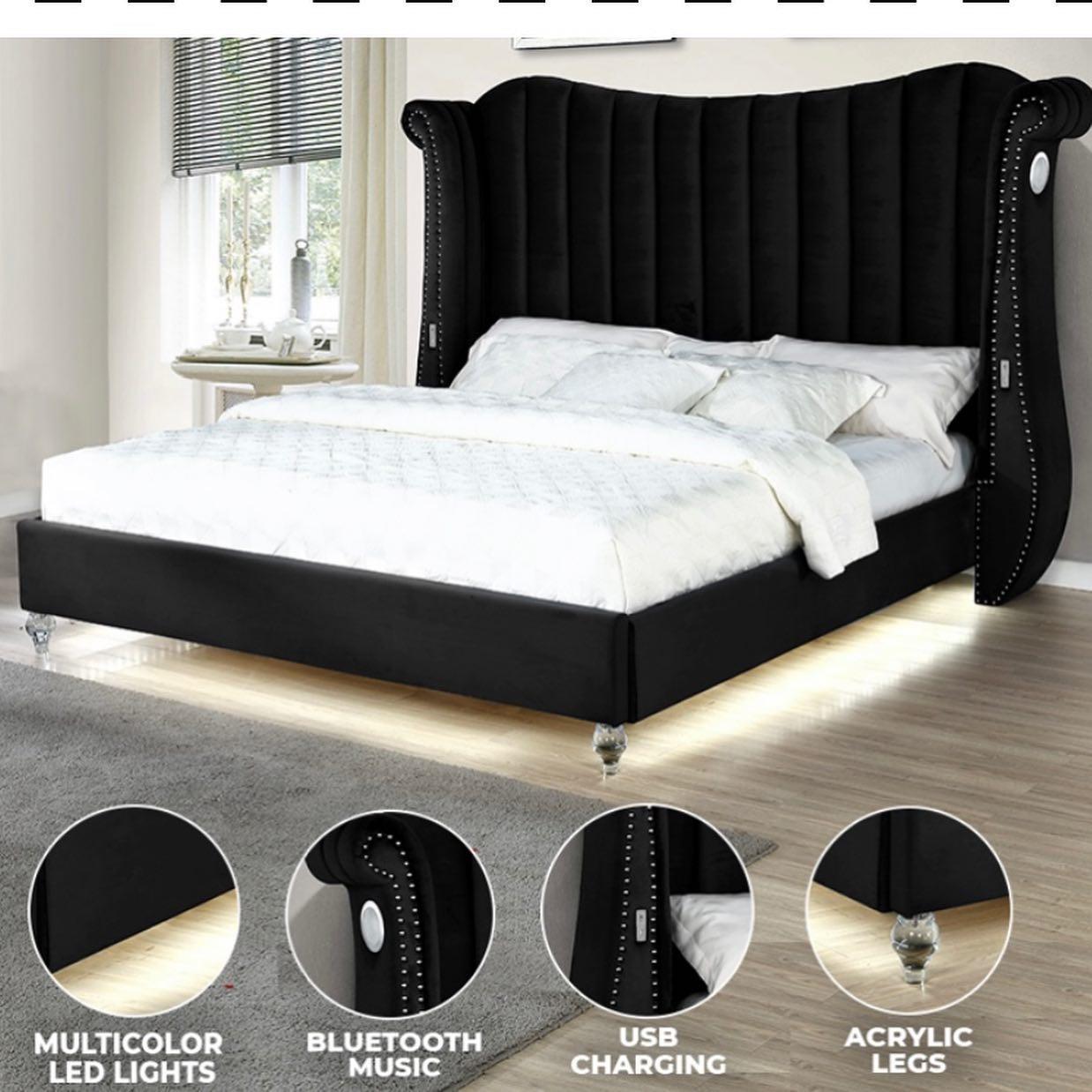 Contemporary, Modern Platform Bed TULIP BK TULIP-Q-Black in Black Velvet