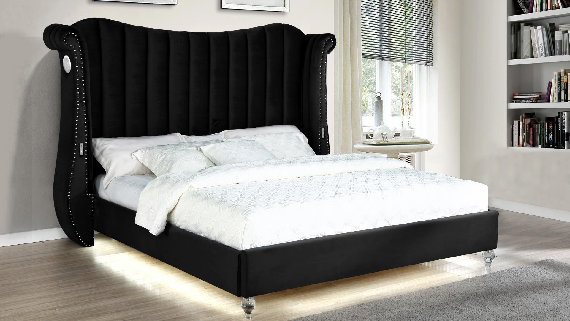 

    
Black Velvet Channel Tuft Queen Bed w/Led TULIP Galaxy Home Modern Contemporary
