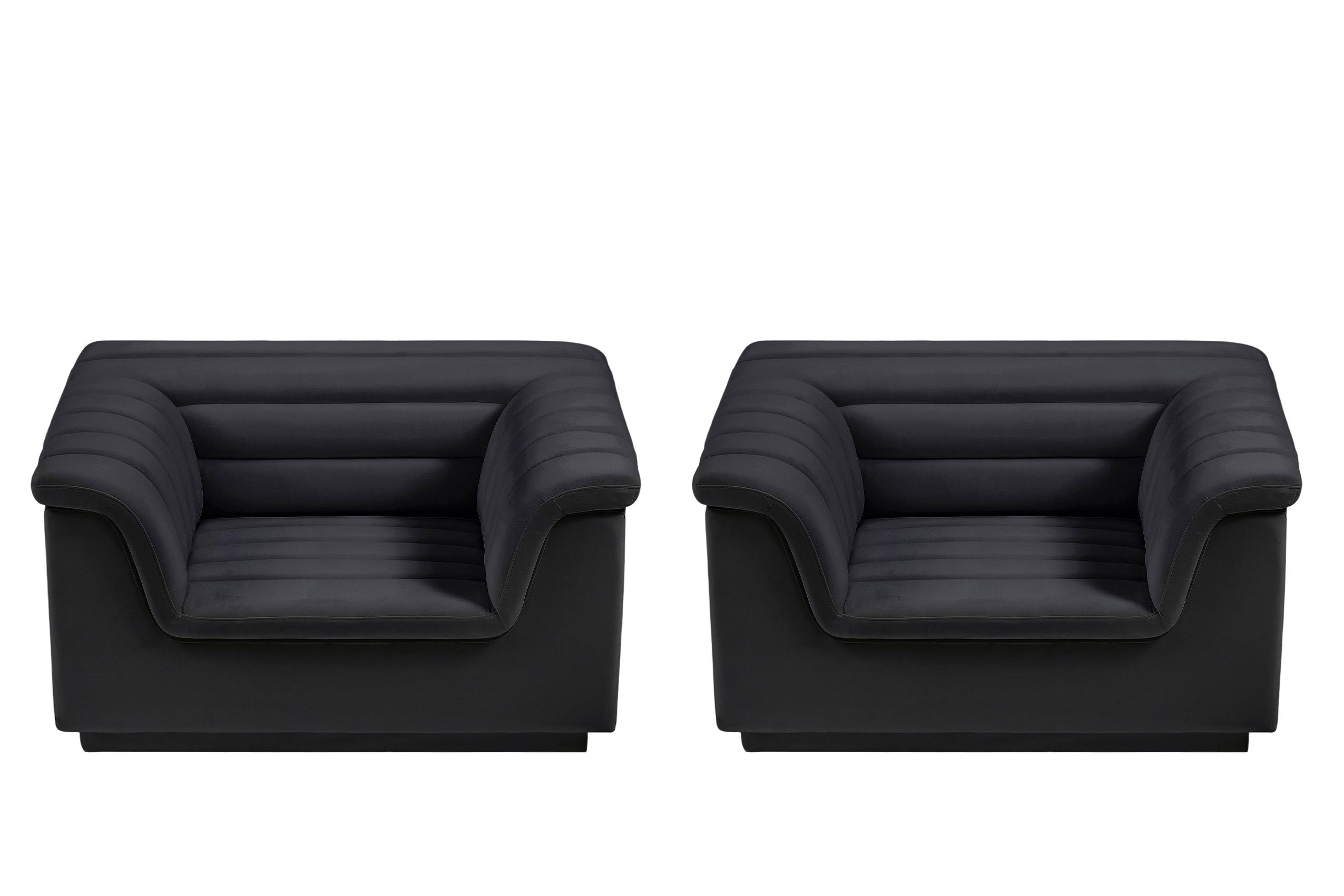 

    
Black Velvet Channel Tufted Chair Set 2Pcs CASCADE 192Black-C Meridian Modern

