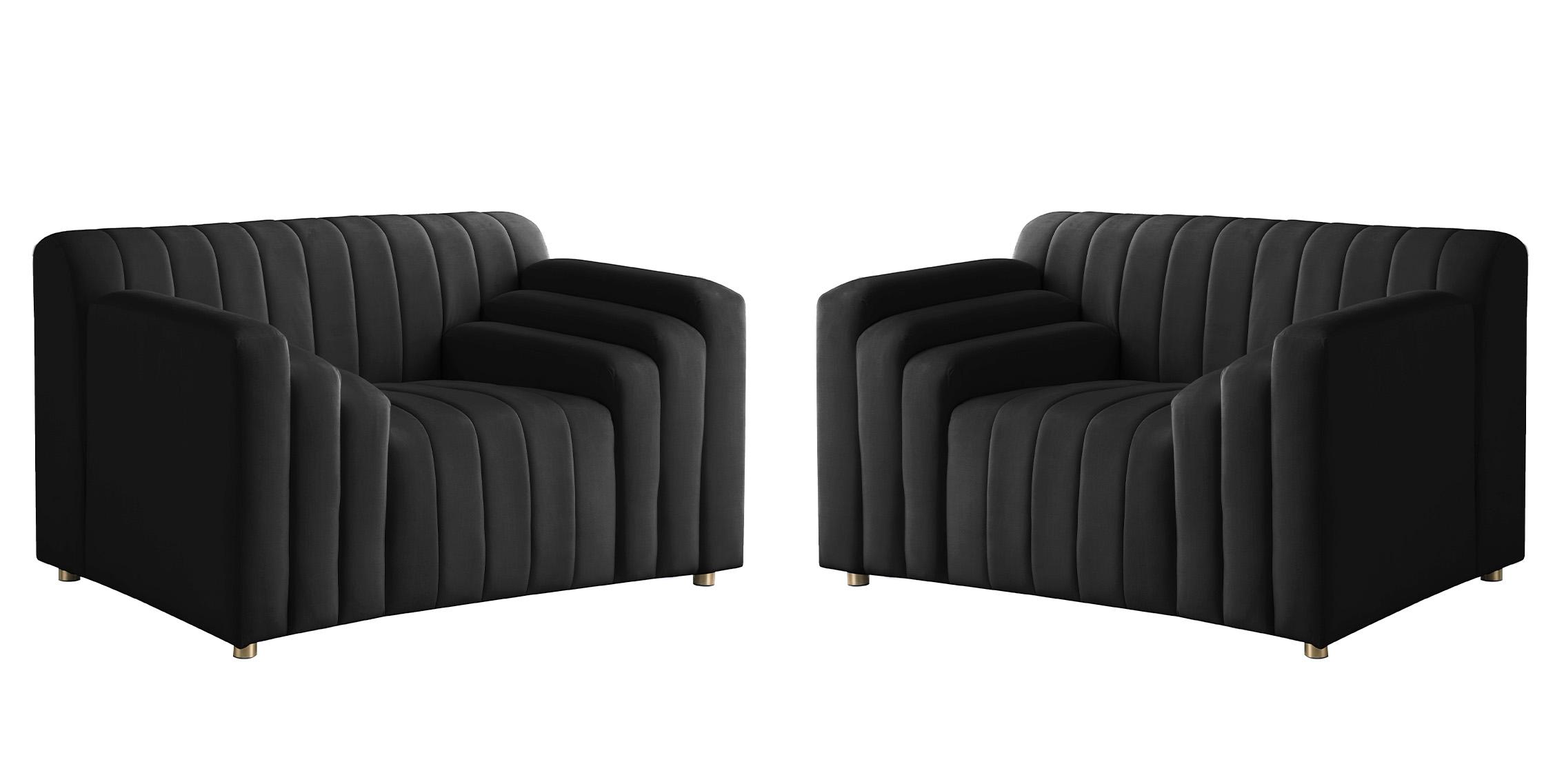 

    
Black Velvet Channel Tufted Chair Set 2Pcs NAYA 637Black-C Meridian Contemporary
