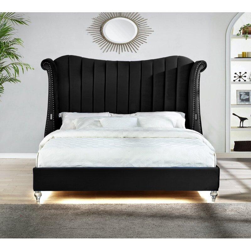 

    
TULIP-EK-Black Black Velvet Channel Tufted King Bed w/Led TULIP Galaxy Home Modern Contemporary
