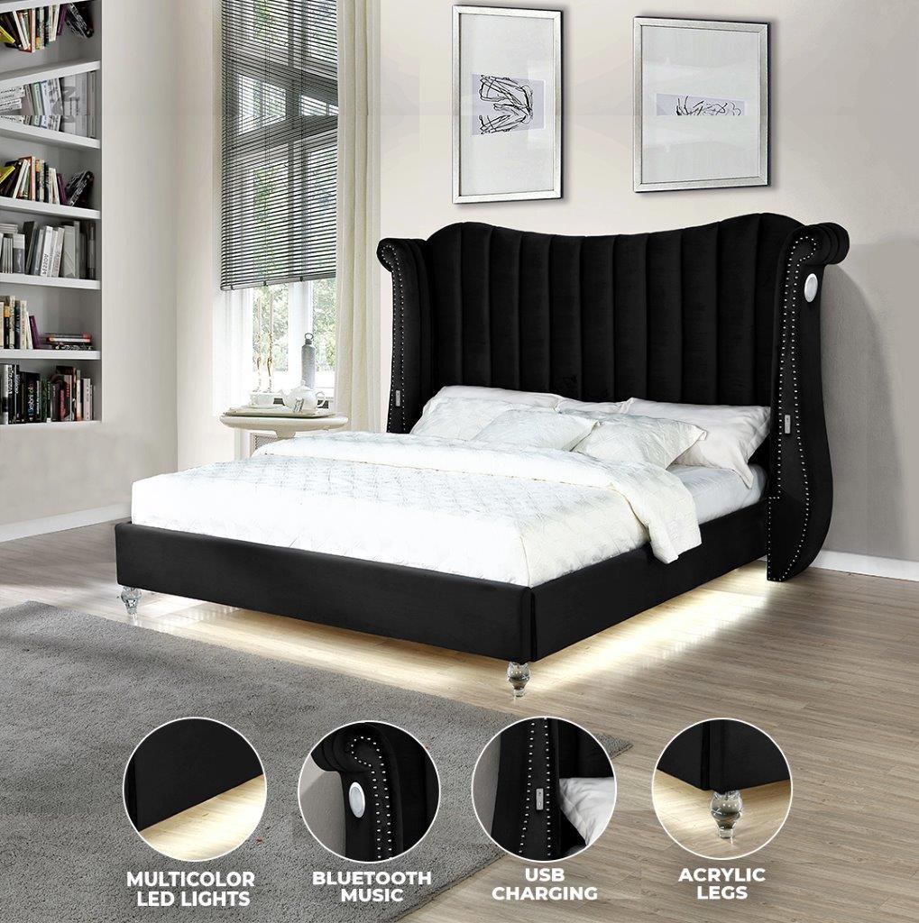

    
 Order  Black Velvet Channel Tufted King Bed w/Led TULIP Galaxy Home Modern Contemporary
