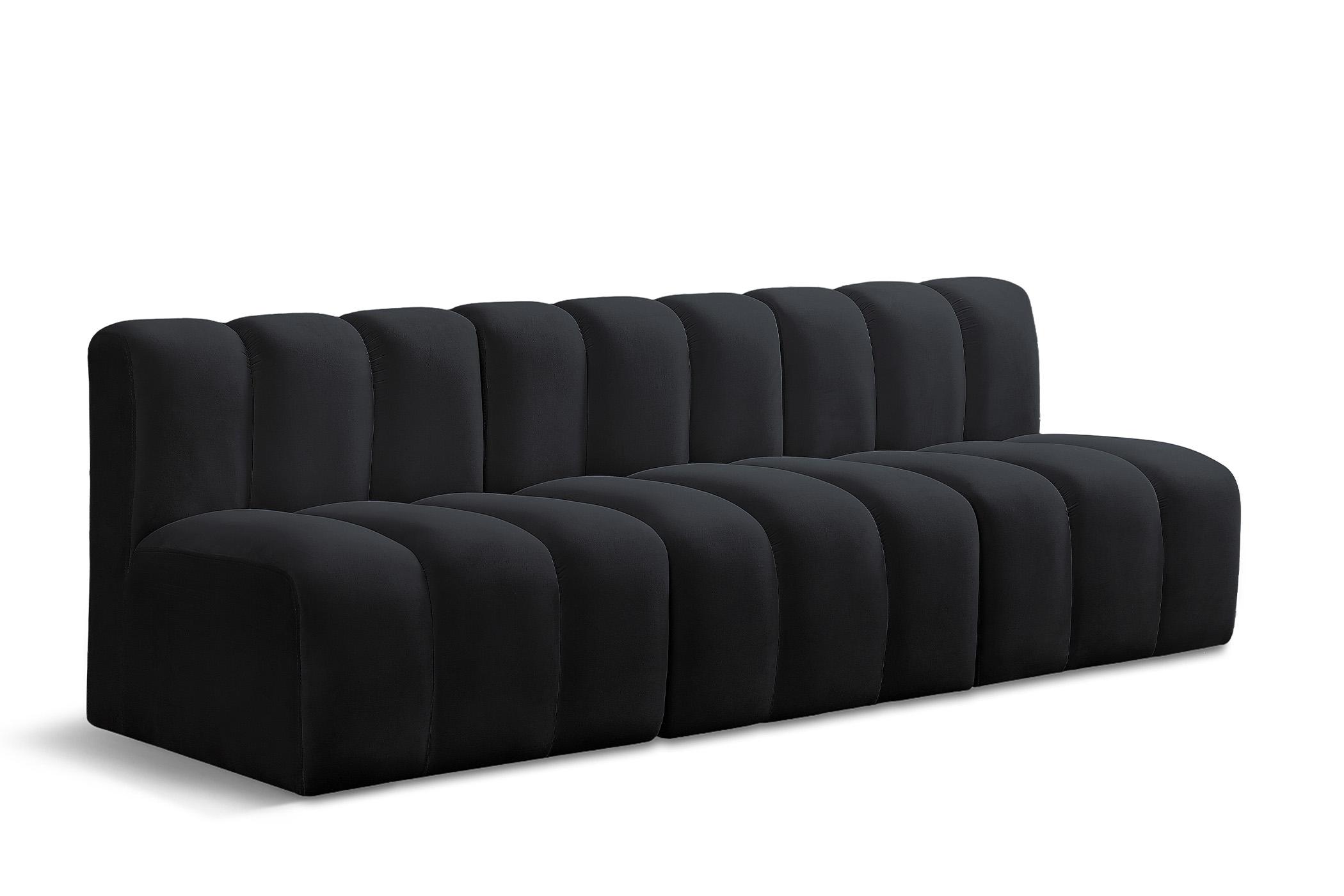 

    
Black Velvet Channel Tufted Modular Sofa ARC 103Black-S3F Meridian Contemporary

