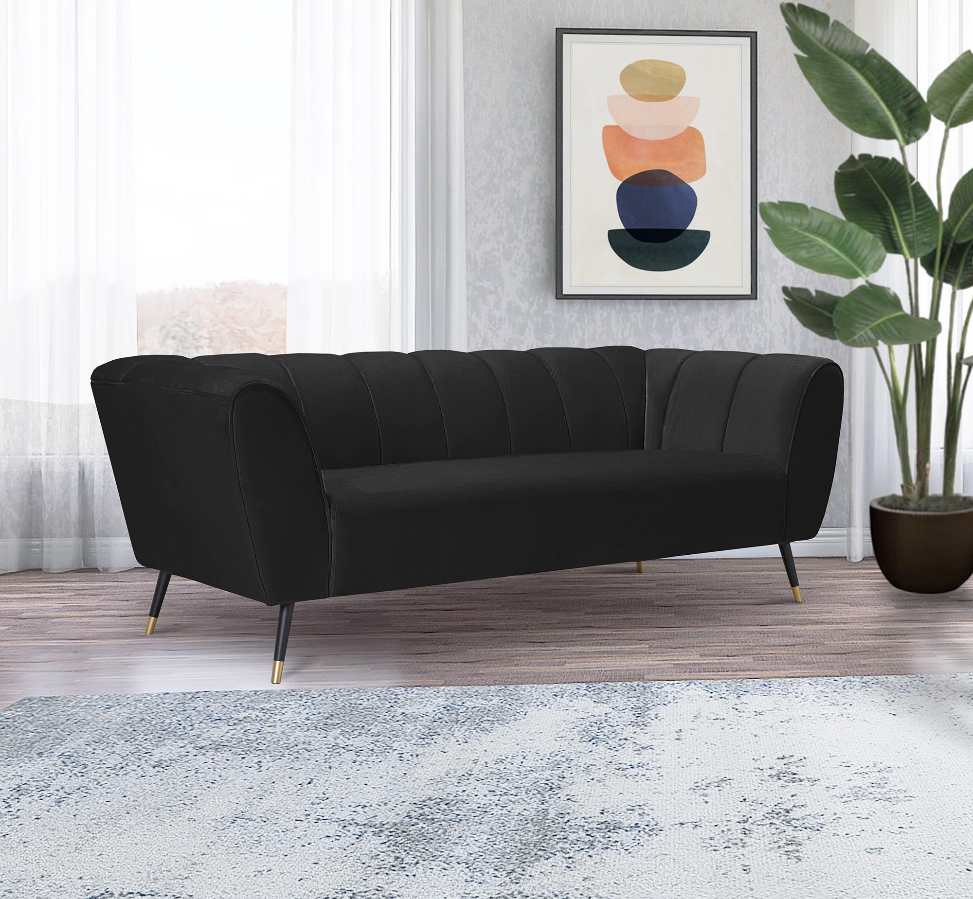 

    
626Black-S-Set-2 Black Velvet Channel Tufted Sofa Set 2Pcs BEAUMONT Meridian Contemporary Modern
