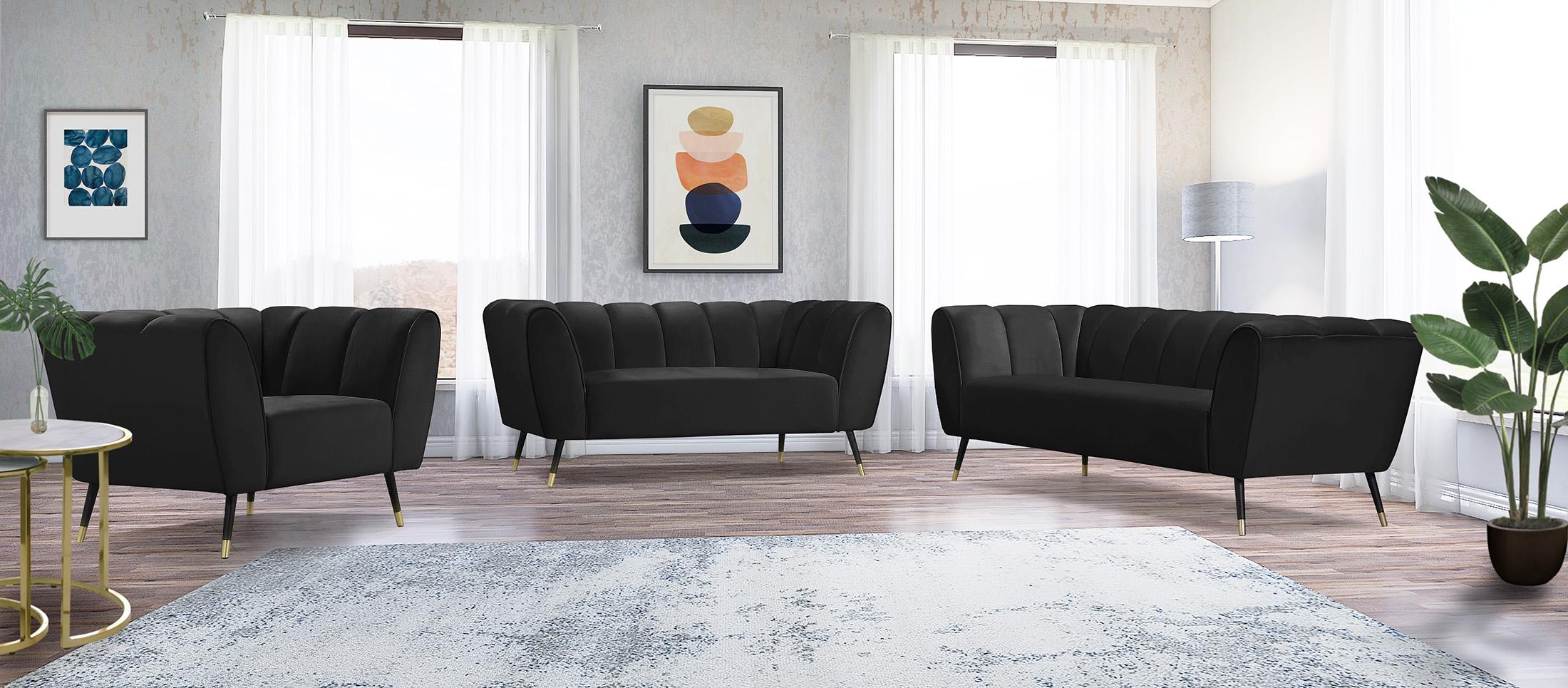 

    
 Shop  Black Velvet Channel Tufted Sofa Set 2Pcs BEAUMONT Meridian Contemporary Modern
