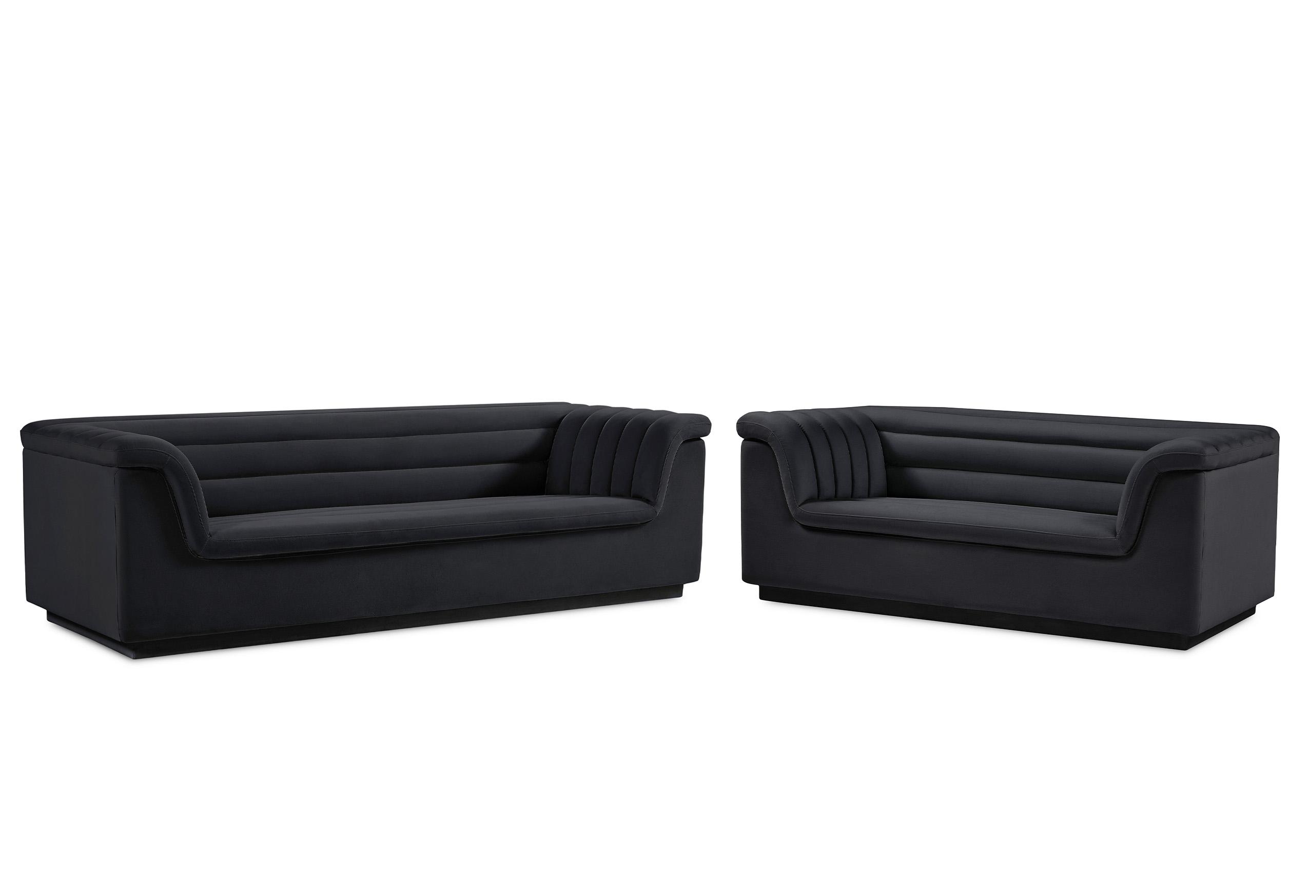 

    
Black Velvet Channel Tufted Sofa Set 2Pcs CASCADE 192Black-S Meridian Modern
