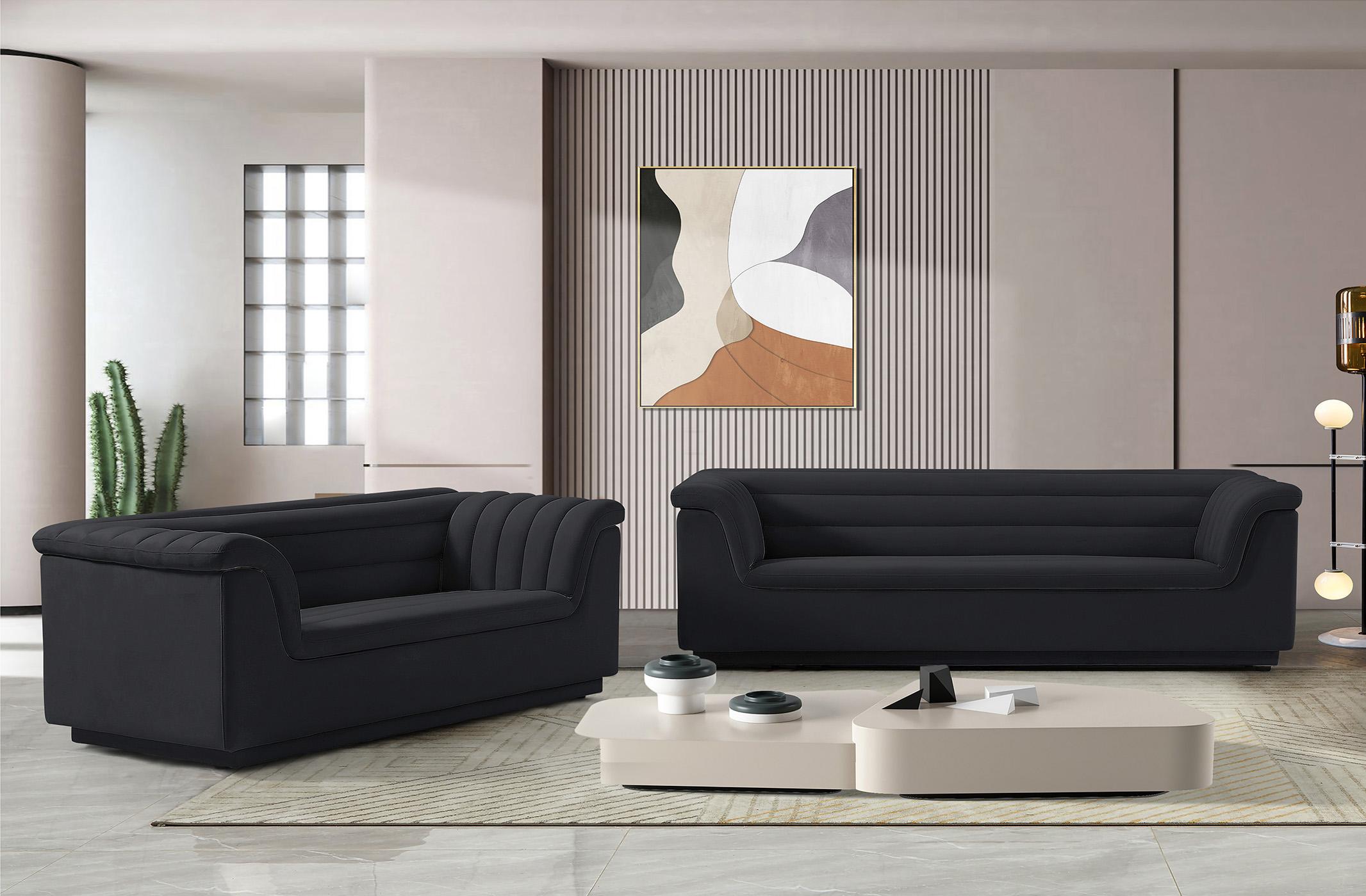 

    
Black Velvet Channel Tufted Sofa Set 2Pcs CASCADE 192Black-S Meridian Modern
