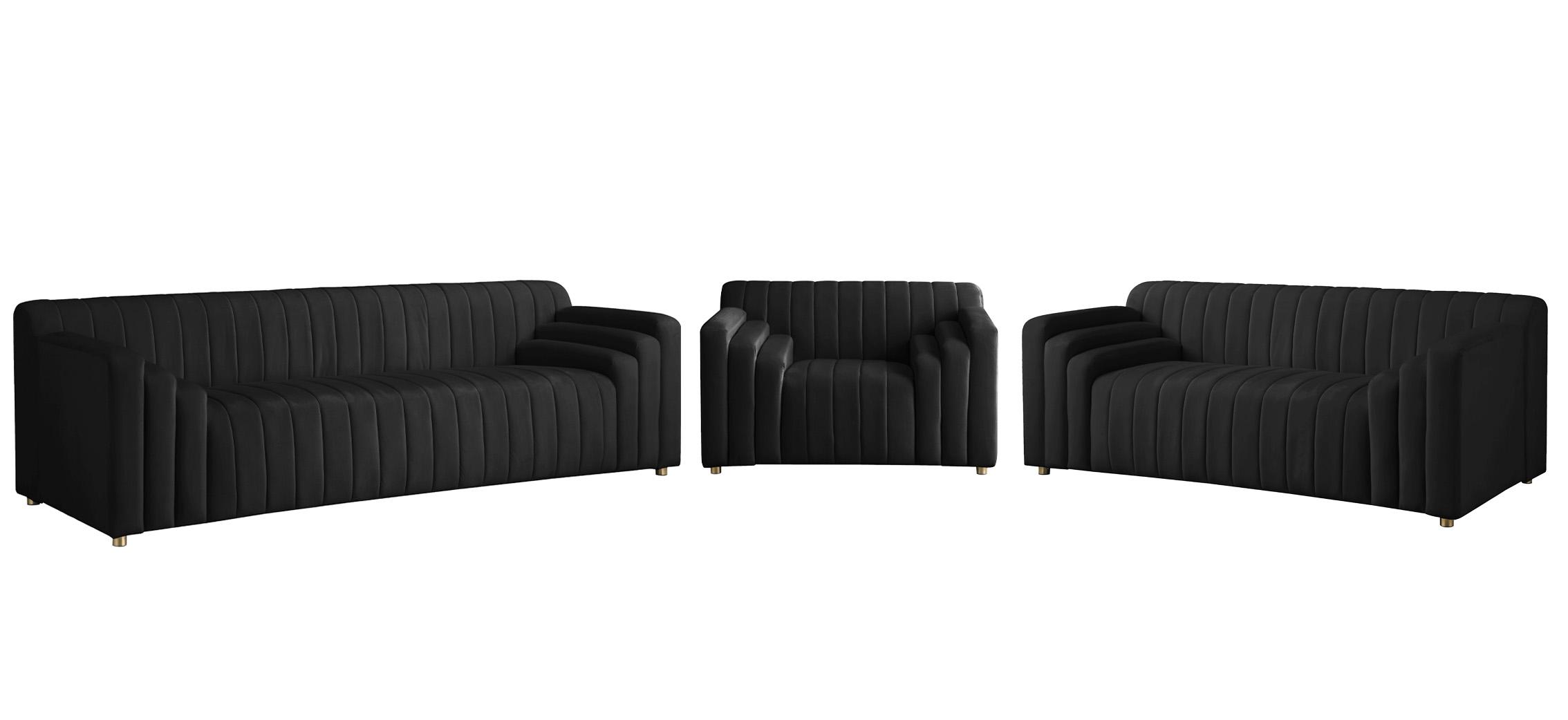 

    
Black Velvet Channel Tufted Sofa Set 2Pcs NAYA 637Black-S Meridian Contemporary
