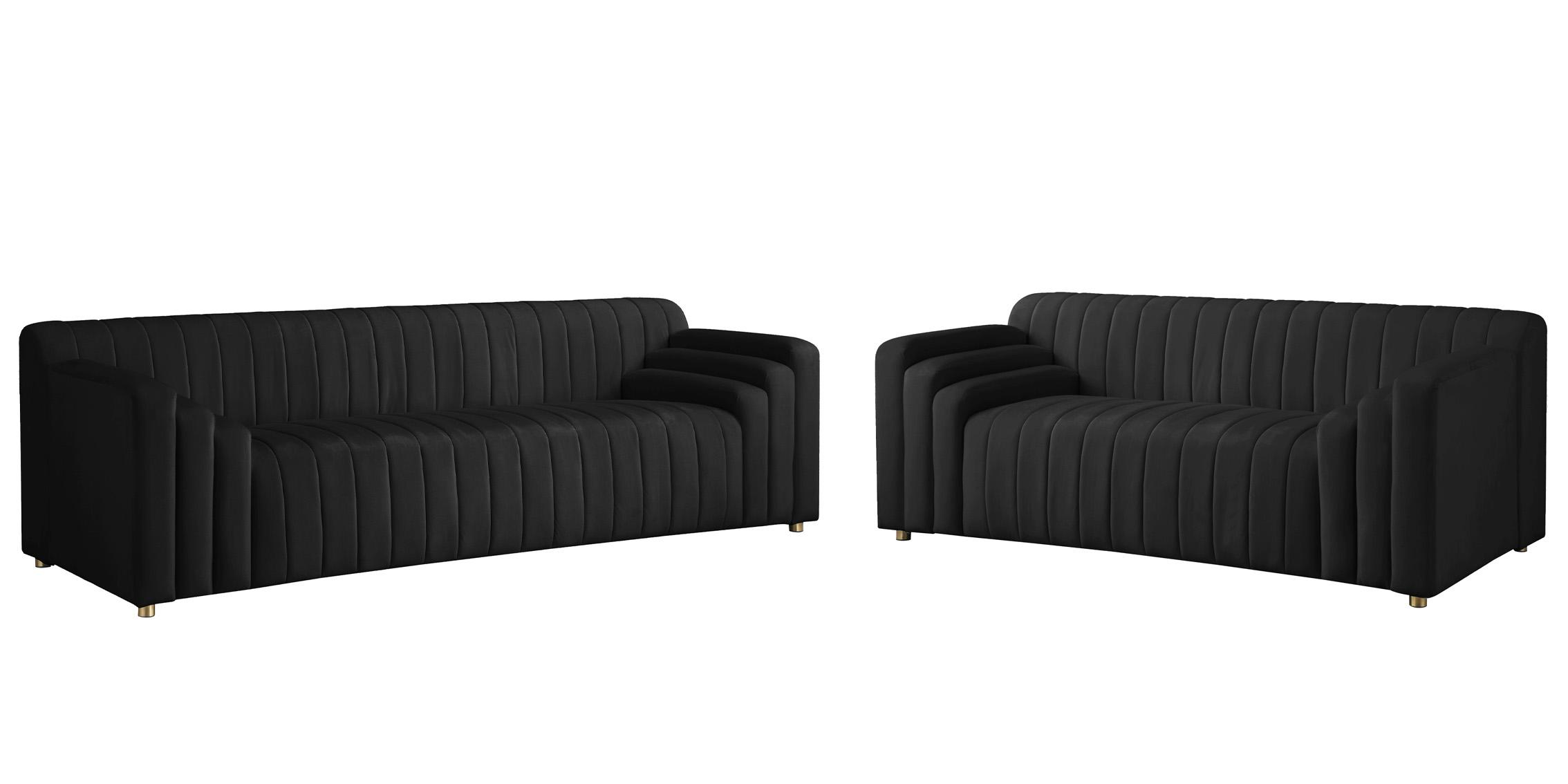 

    
Black Velvet Channel Tufted Sofa Set 2Pcs NAYA 637Black-S Meridian Contemporary
