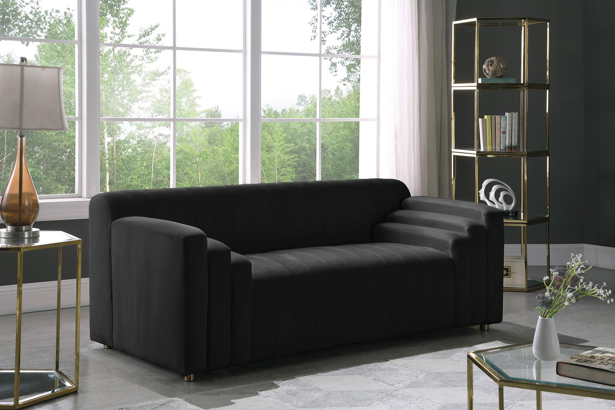 

    
 Photo  Black Velvet Channel Tufted Sofa Set 2Pcs NAYA 637Black-S Meridian Contemporary
