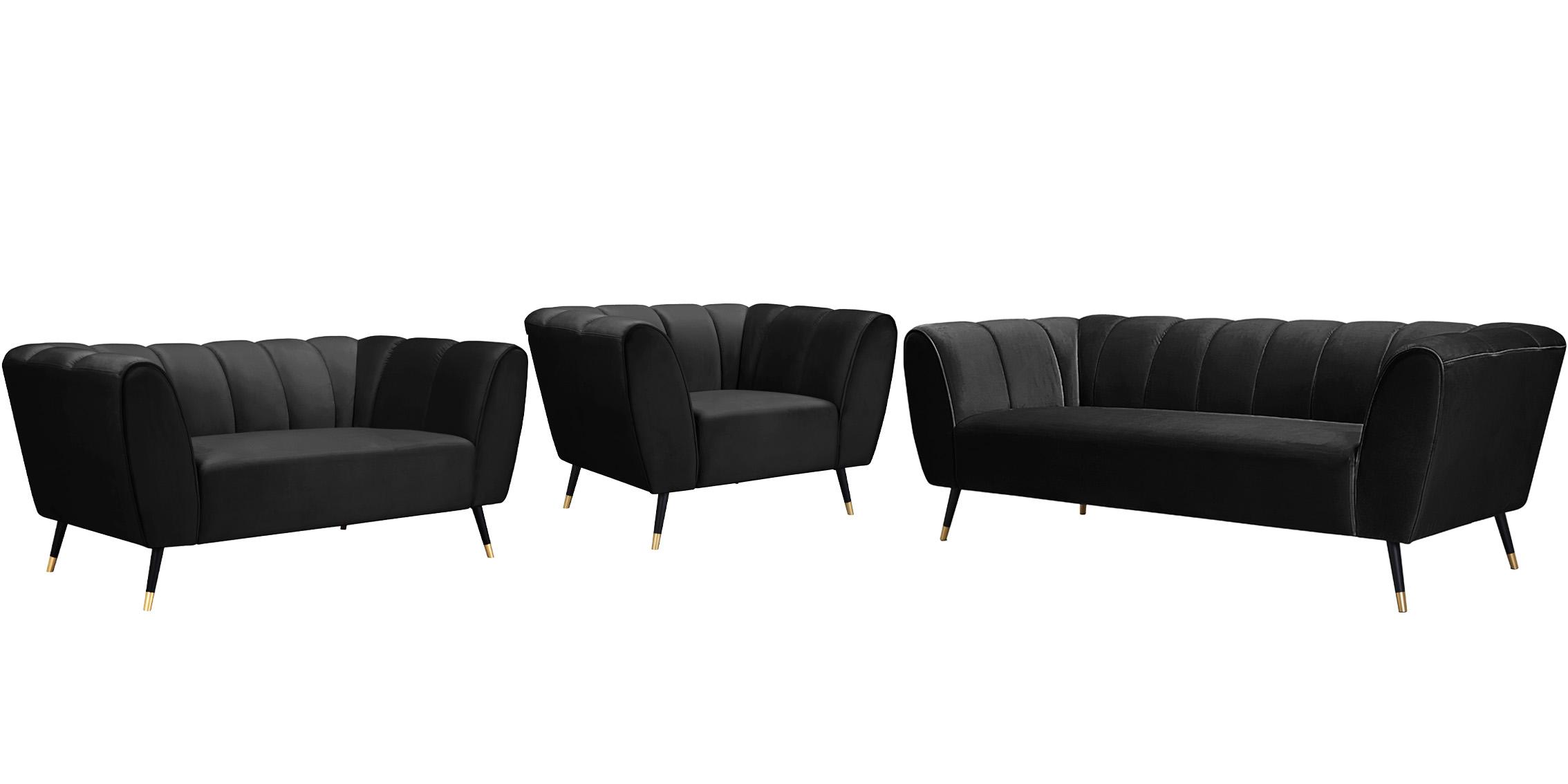 

    
Black Velvet Channel Tufted Sofa Set 3Pcs BEAUMONT 626Black Meridian Modern
