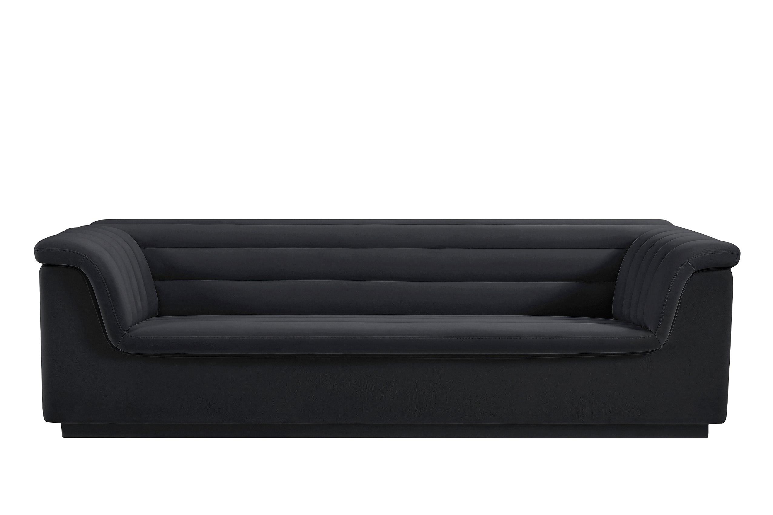 

    
Black Velvet Channel Tufted Sofa Set 3Pcs CASCADE 192Black-S Meridian Modern
