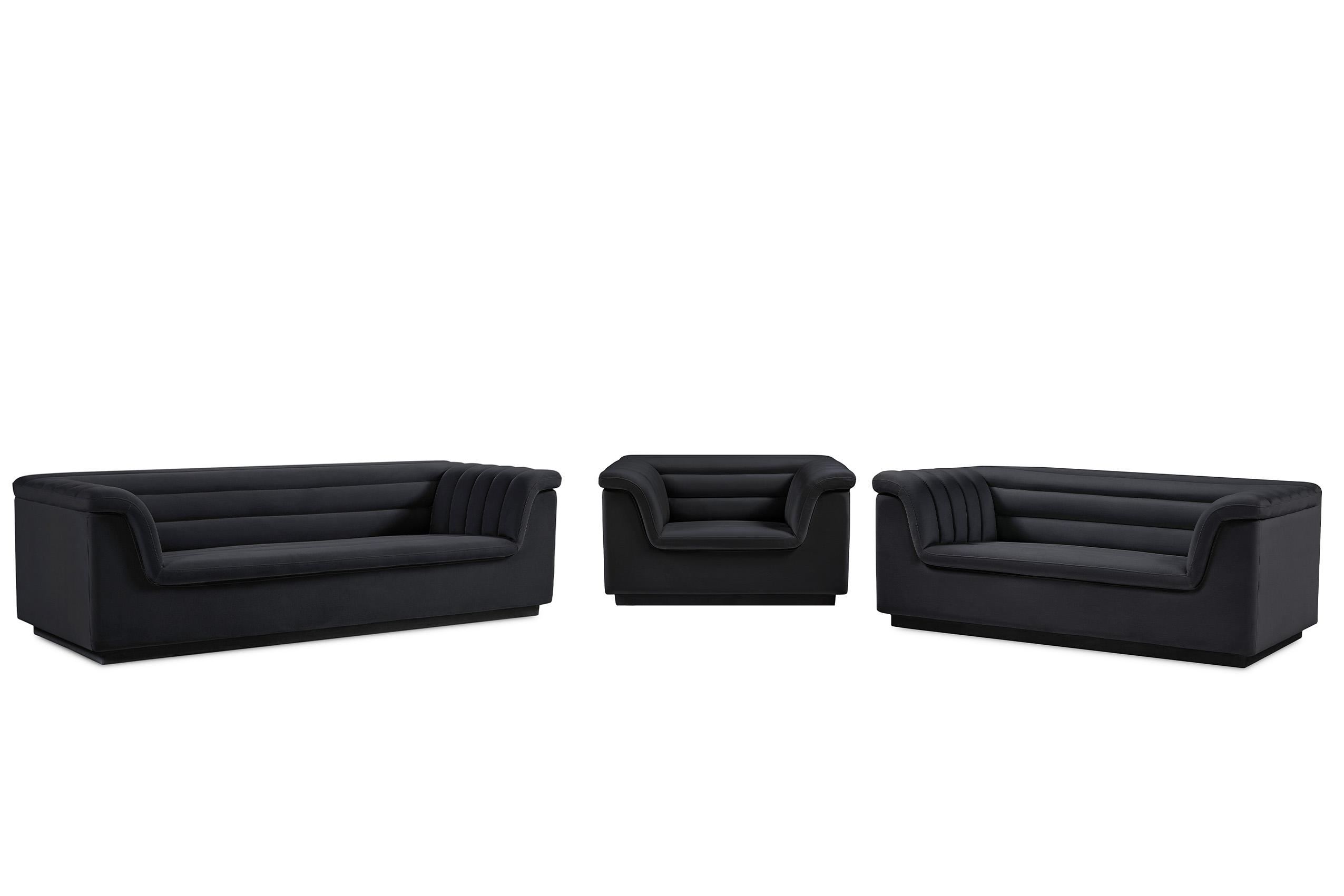 Contemporary, Modern Sofa Set CASCADE 192Black-S-Set-3 192Black-S-Set-3 in Black Velvet