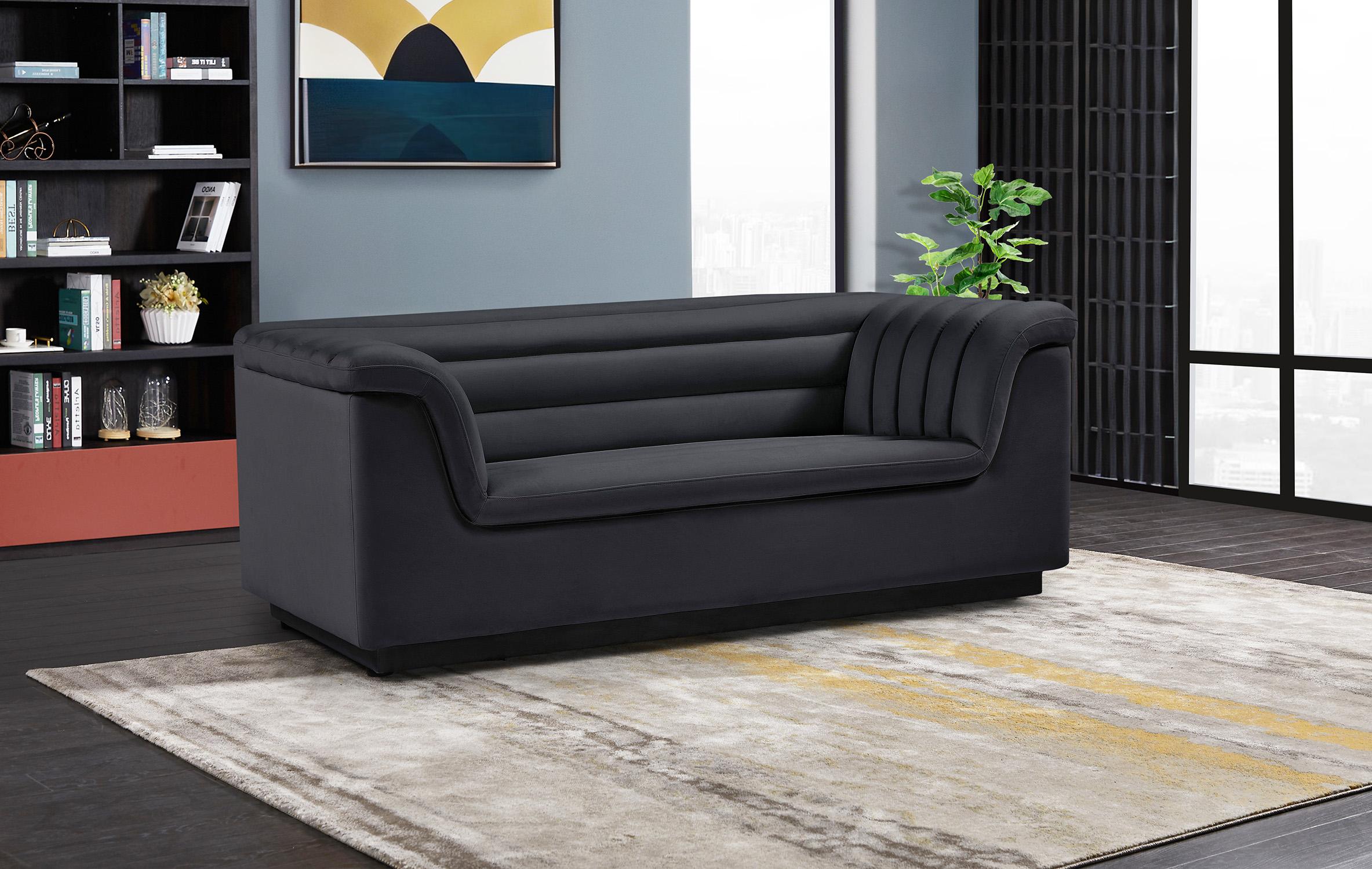

    
192Black-S-Set-3 Black Velvet Channel Tufted Sofa Set 3Pcs CASCADE 192Black-S Meridian Modern
