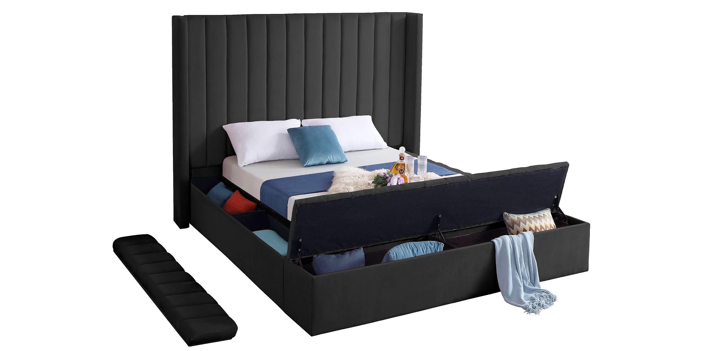 

    
KikiBlack-K Black Velvet Channel Tufted Storage King Bed KIKI Meridian Contemporary Modern
