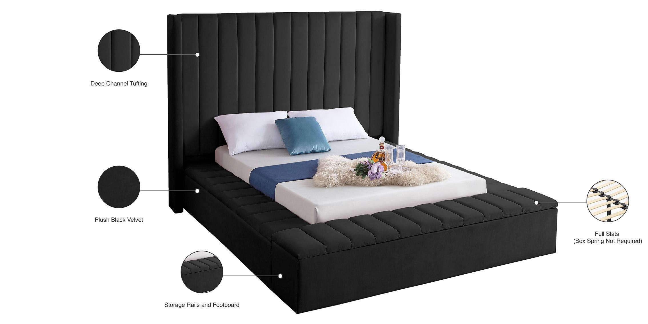 

    
 Order  Black Velvet Channel Tufted Storage King Bed KIKI Meridian Contemporary Modern
