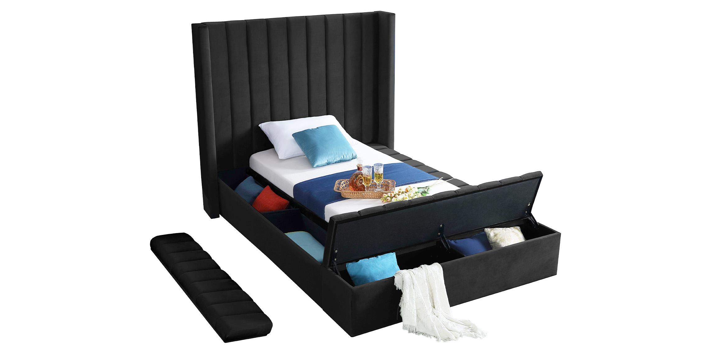 

    
KikiBlack-T Black Velvet Channel Tufted Storage Twin Bed KIKI Meridian Contemporary Modern
