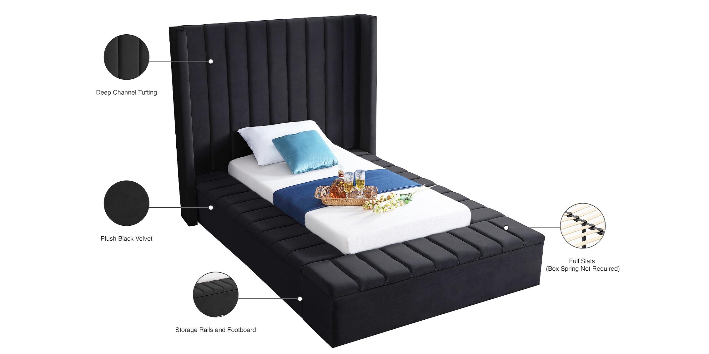 

    
 Order  Black Velvet Channel Tufted Storage Twin Bed KIKI Meridian Contemporary Modern
