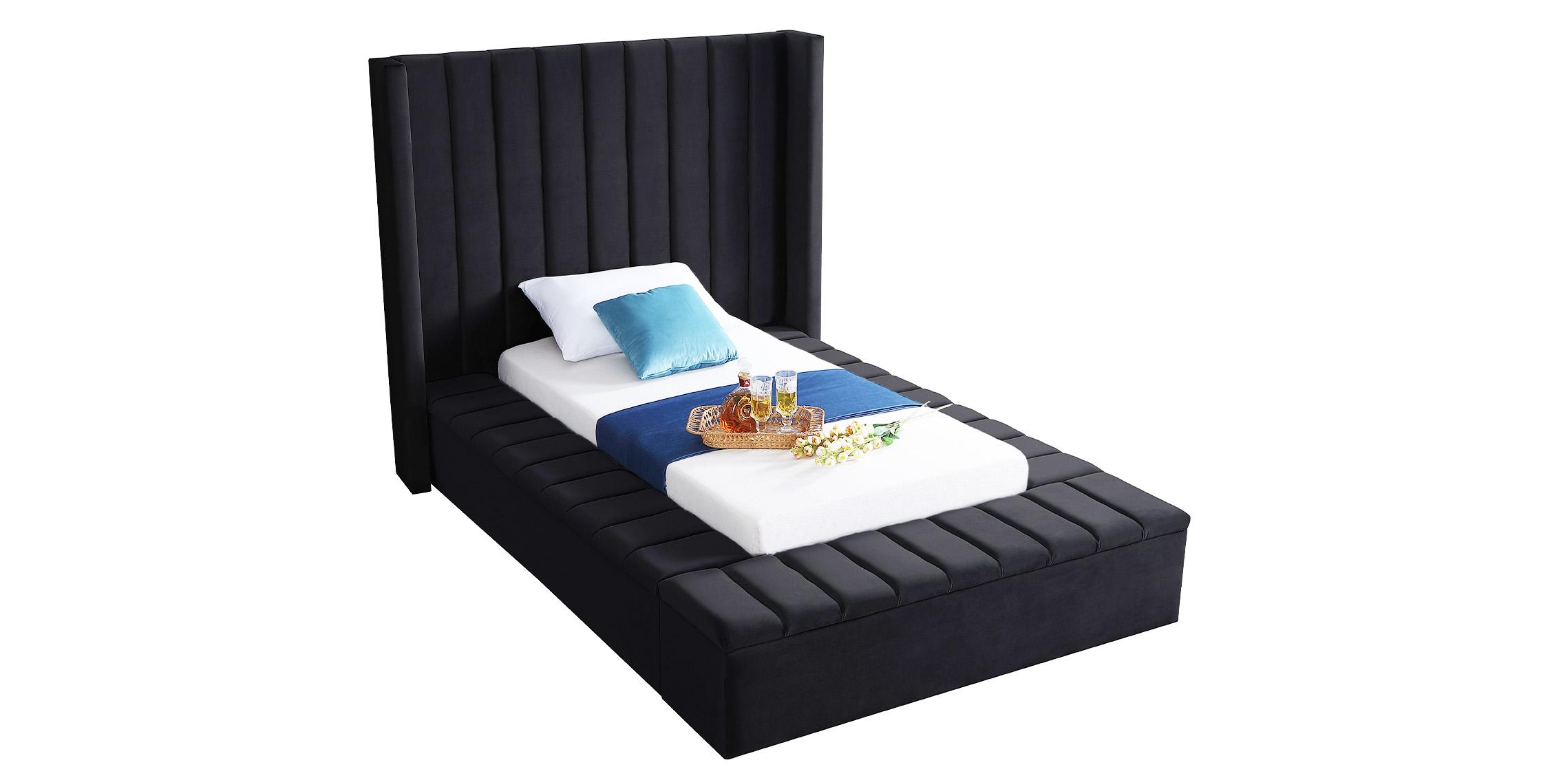 

    
Black Velvet Channel Tufted Storage Twin Bed KIKI Meridian Contemporary Modern
