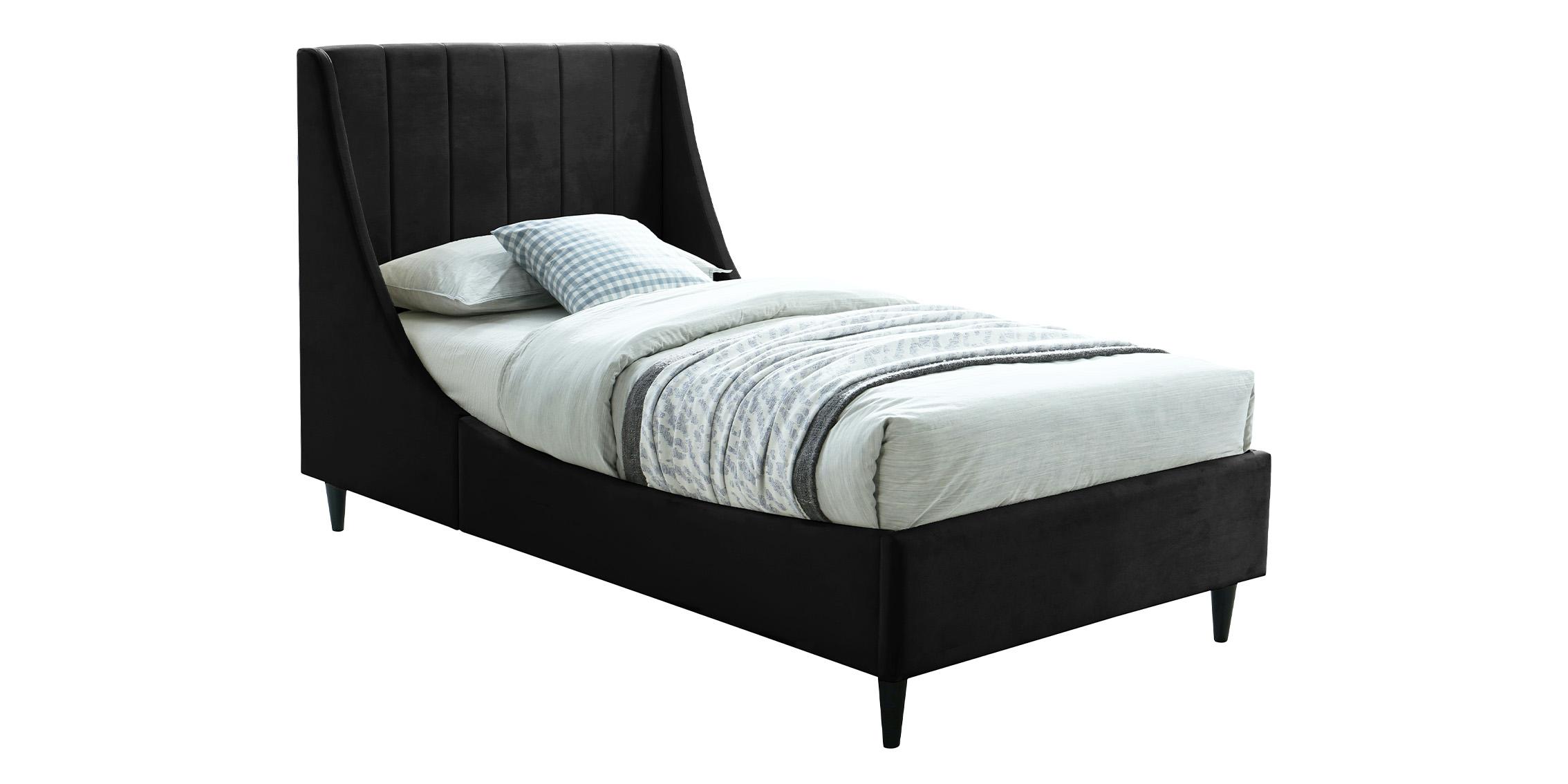 Contemporary Platform Bed EVA  EvaBlack-T EvaBlack-T in Black Velvet