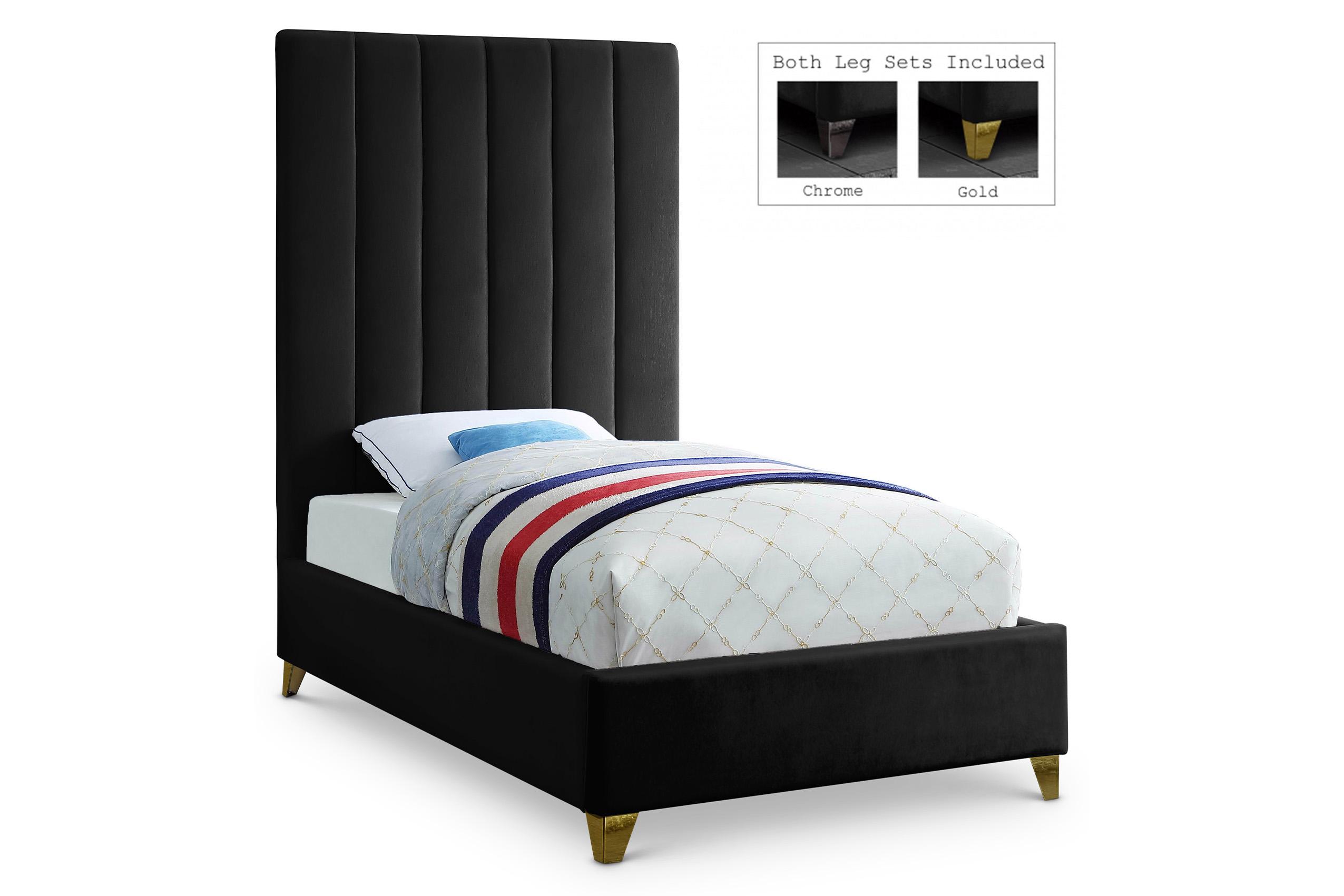 Contemporary Platform Bed VIA ViaBlack-T ViaBlack-T in Chrome, Gold, Black Velvet