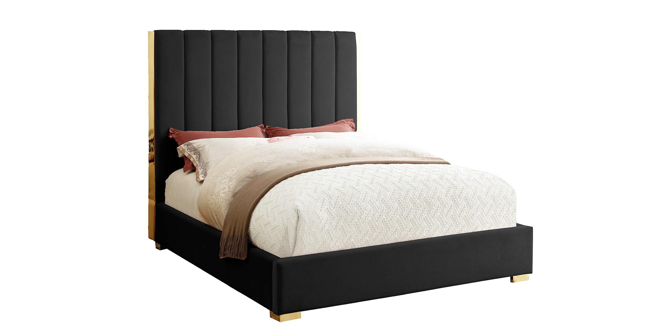 Contemporary Platform Bed BECCA Black-F BeccaBlack-F in Black Velvet