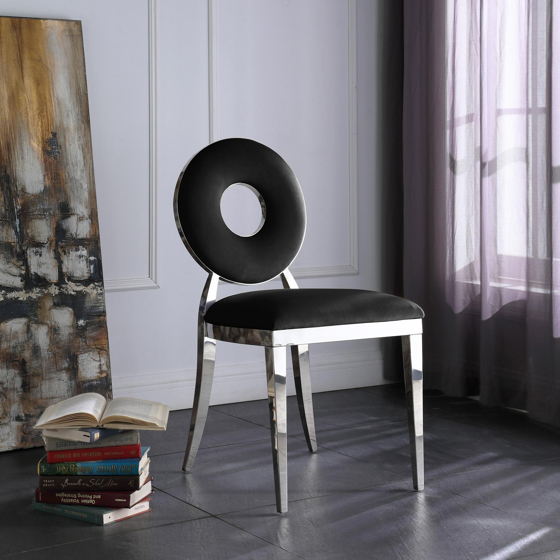 

    
Black Velvet & Chrome Chair Set 2 CAROUSEL 859Black-C Meridian Modern
